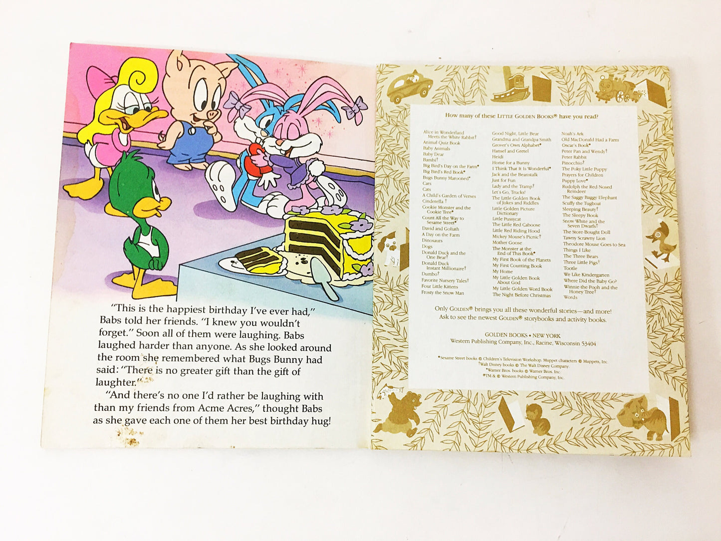 Happy Birthday, Babs! Tiny Toon Adventures Vintage Little Golden Book circa 1990. Cartoon. Book lover gift.