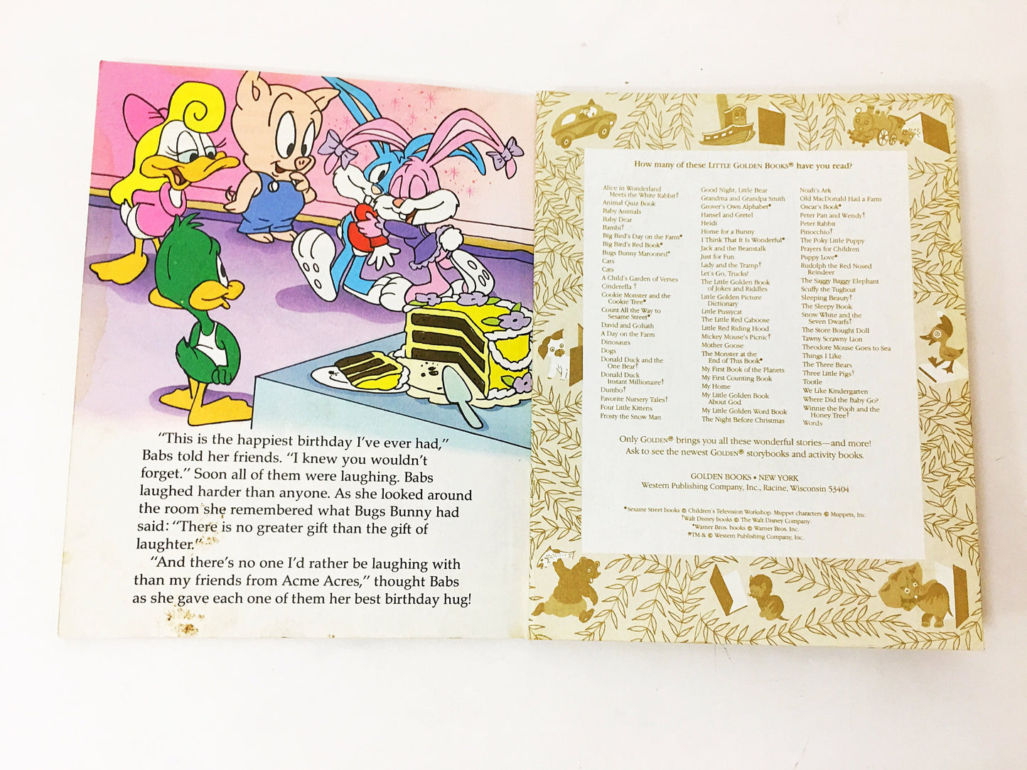 Happy Birthday, Babs! Tiny Toon Adventures Vintage Little Golden Book circa 1990. Cartoon. Book lover gift.