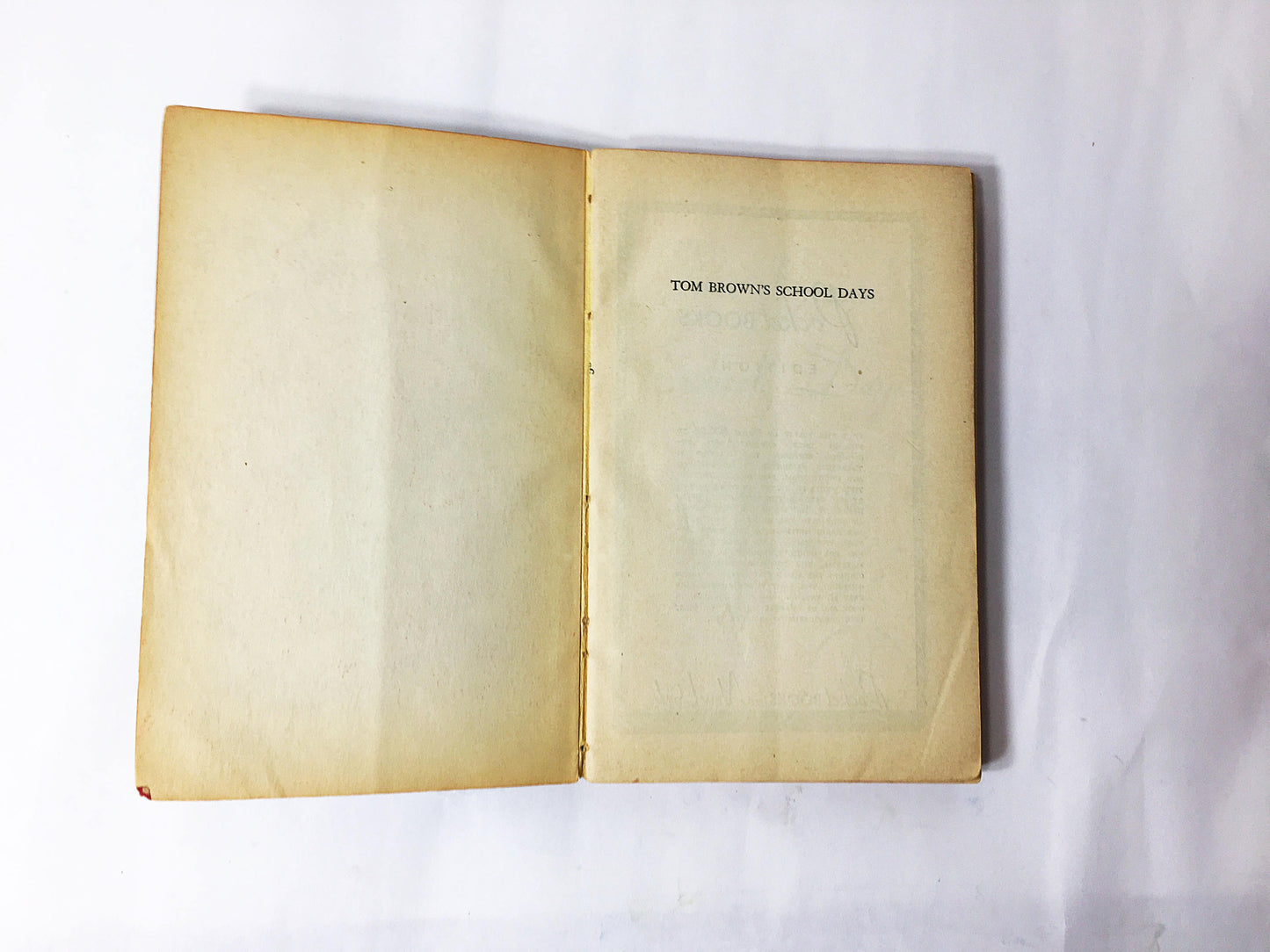 Tom Brown's School Days vintage paperback book circa 1940 by Thomas Hughes. Green Prop set decor Boy's strength of character in England.