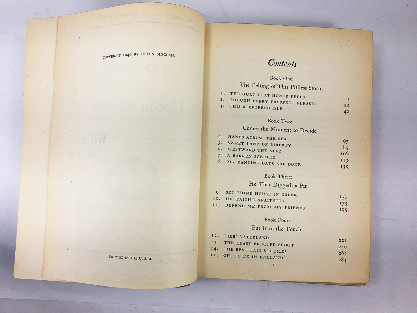 A World to Win by Upton Sinclair. FIRST EDITION vintage book circa 1946. Lanny Budd series. Pulitzer Prize winning author. Red book decor