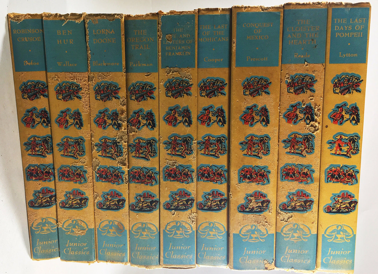 1937 Young Folks Library for Boys & Girls children's Junior Classics 9 volume book lot Vintage book set Nursery Yellow bookshelf decor