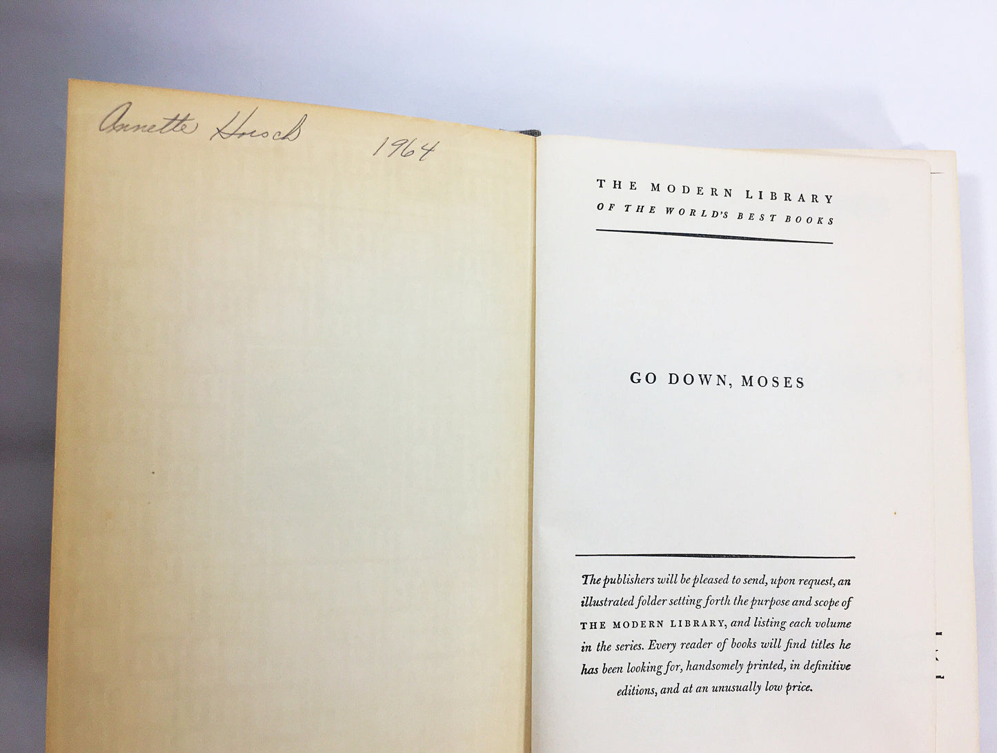 1946 William Faulkner Go Down Moses vintage Modern Library book Short stories which comprise one novel Gray bookshelf decor Stocking stuffer