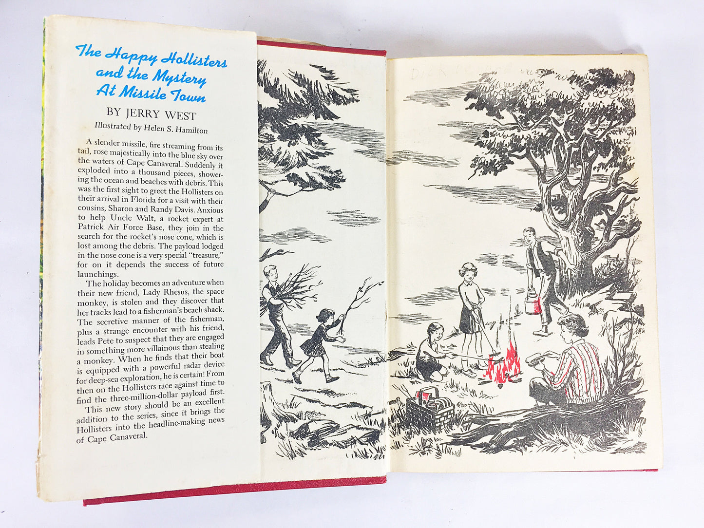 1961 Happy Hollisters and the Mystery at Missile Town. Vintage book by Jerry West with dust jacket. Cloth Bound Mystery Stories