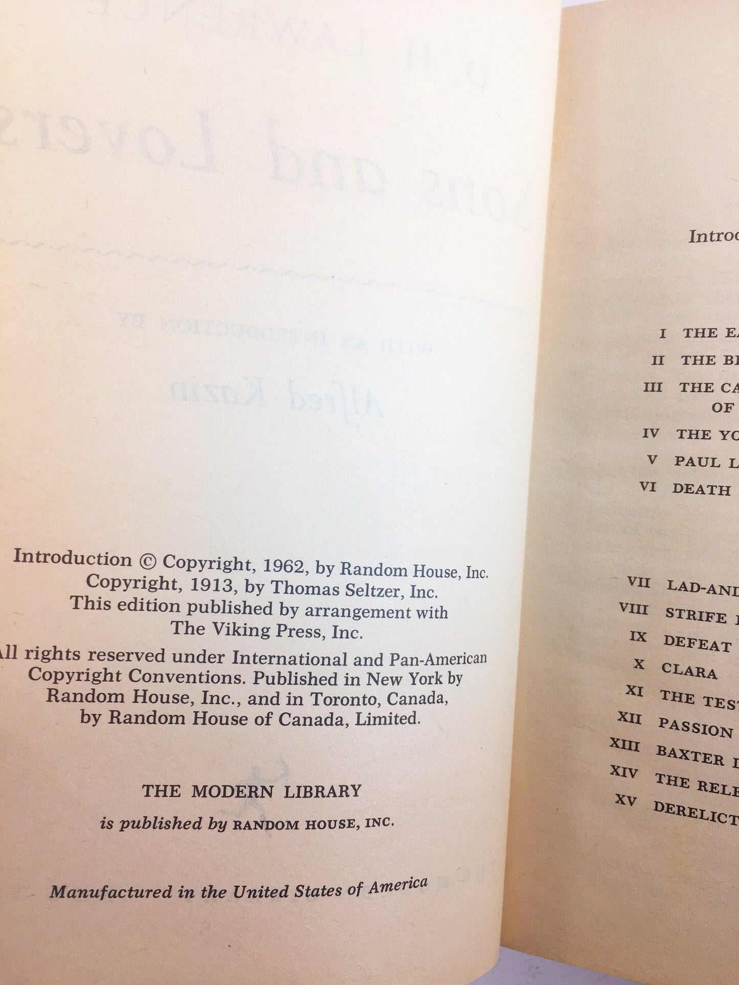 Sons and Lovers by DH Lawrence. Vintage Modern Library Book circa 1962. Oedipus complex Freudian allegory. Listed in top 10 books!