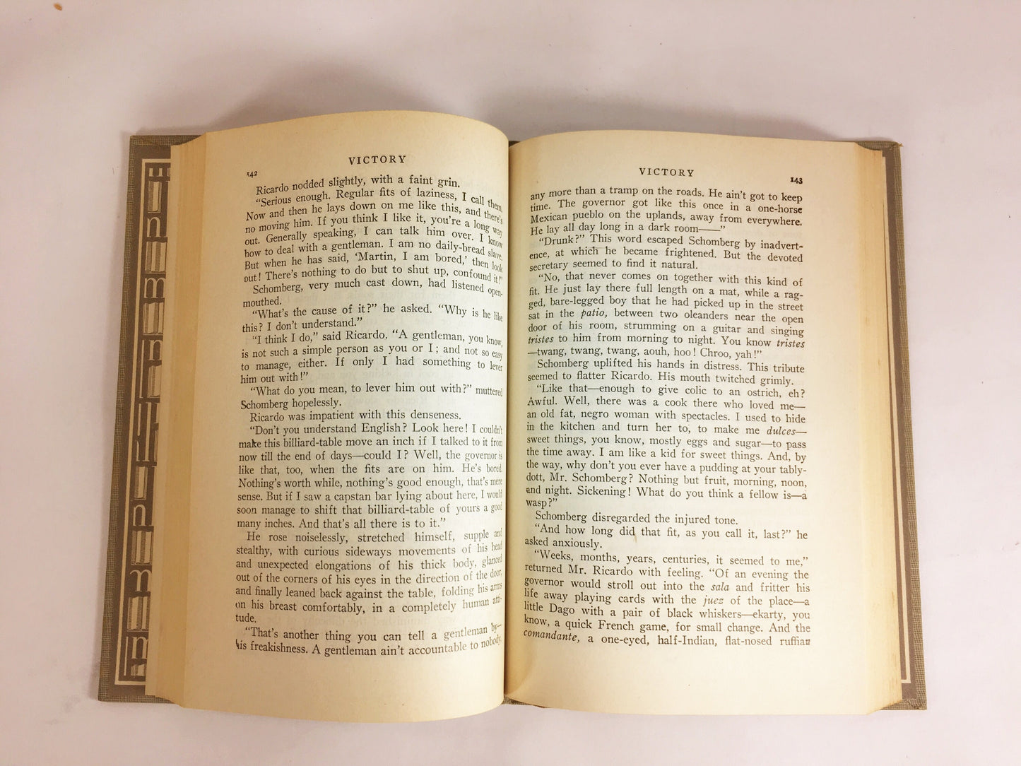 Victory by Joseph Conrad circa 1921. Psychological novel about a man who learned not to hope or love. Gray cloth covered Modern Library Book
