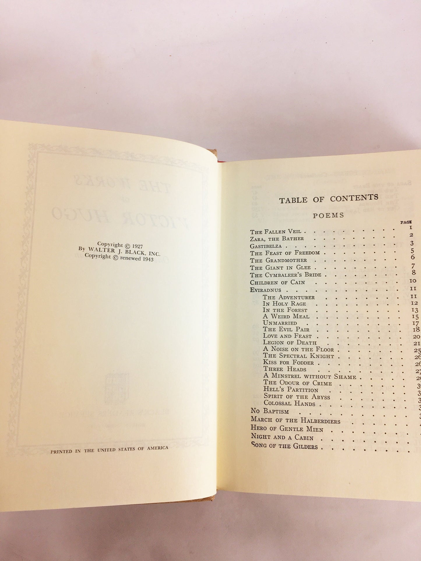 Victor Hugo works poems, plays, essays in one volume. BEAUTIFUL vintage beige book decor. Popular playwright 1943 Please see pictures!