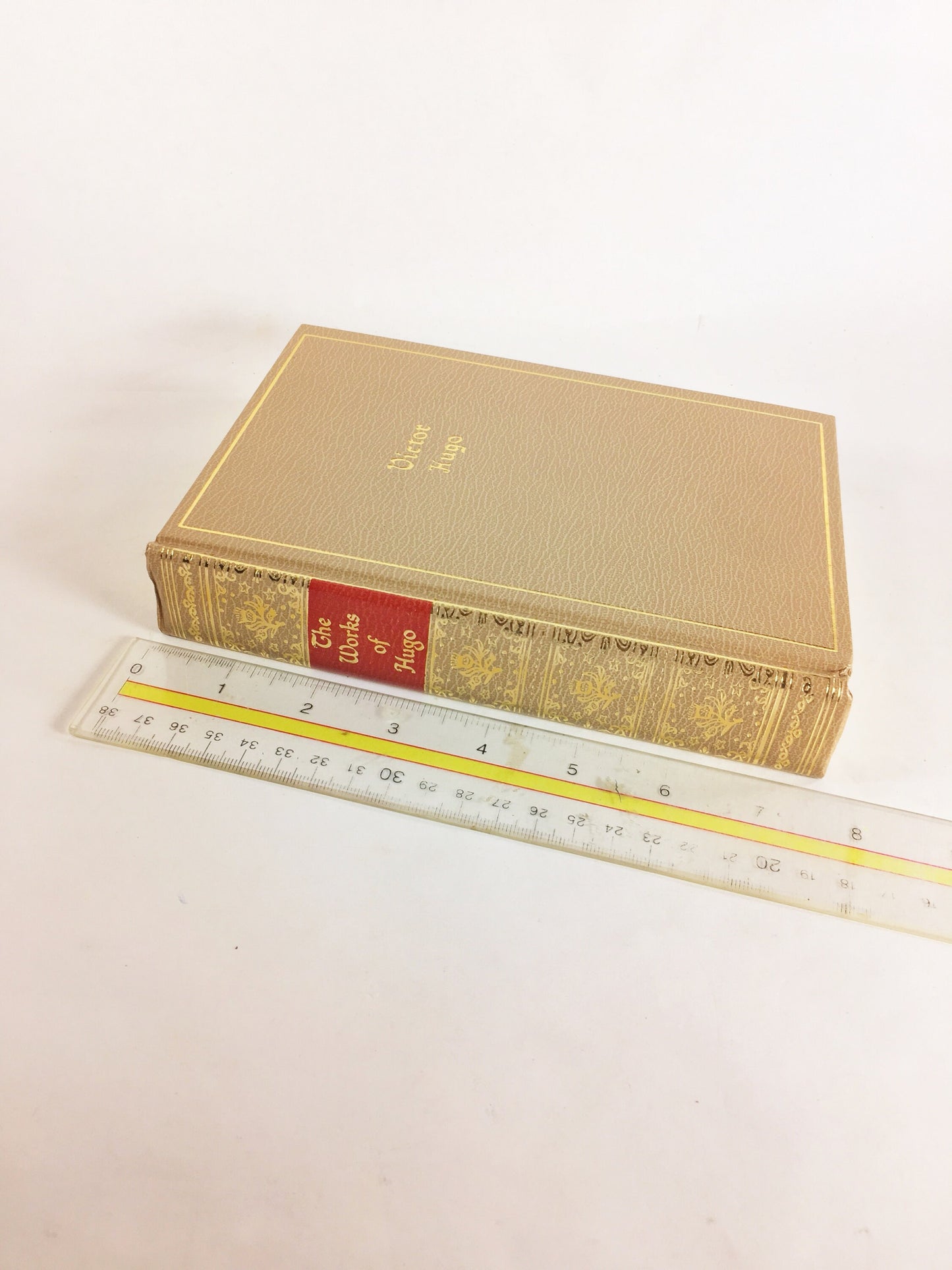 Victor Hugo works poems, plays, essays in one volume. BEAUTIFUL vintage beige book decor. Popular playwright 1943 Please see pictures!