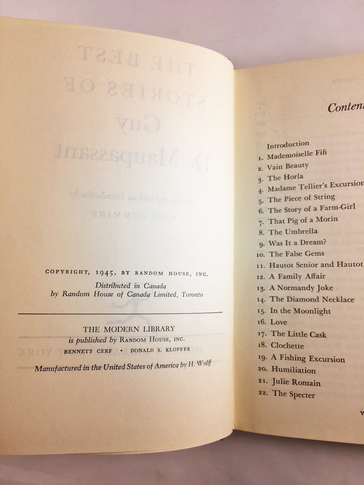 Guy de Maupassant Best Stories Vintage Modern Library book circa 1945 Blue home decor Ball of Suet, the necklace Gift