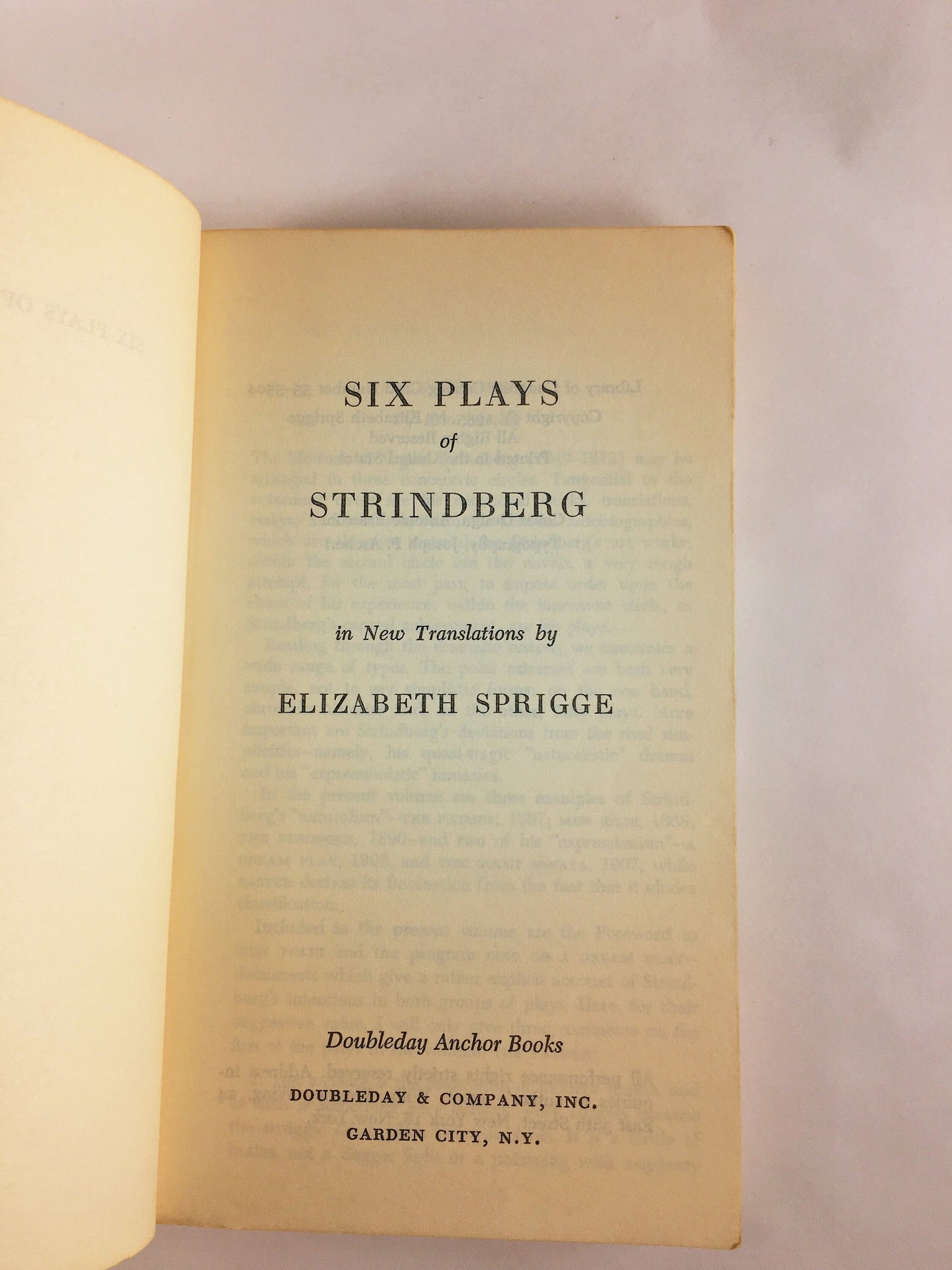 Six Plays of Strindberg Vintage Doubleday Anchor paperback book circa 1955. Father, Miss Julie, Stronger, Easter, Dream Play, Ghost Sonata
