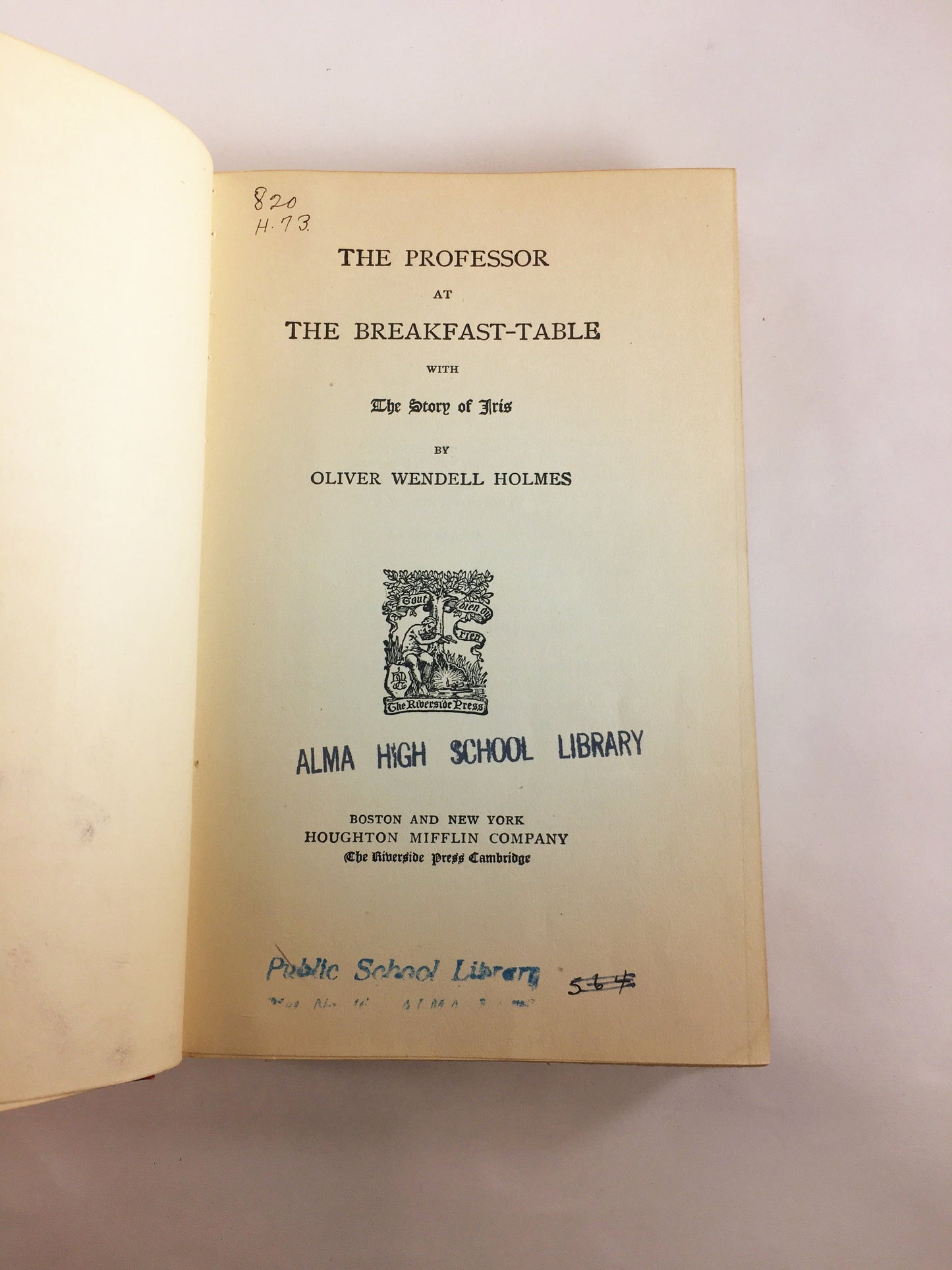 1892 Oliver Wendell Holmes The Autocrat Professor at the Breakfast Table. Vintage red book of a collection of essays. Decor prop staging