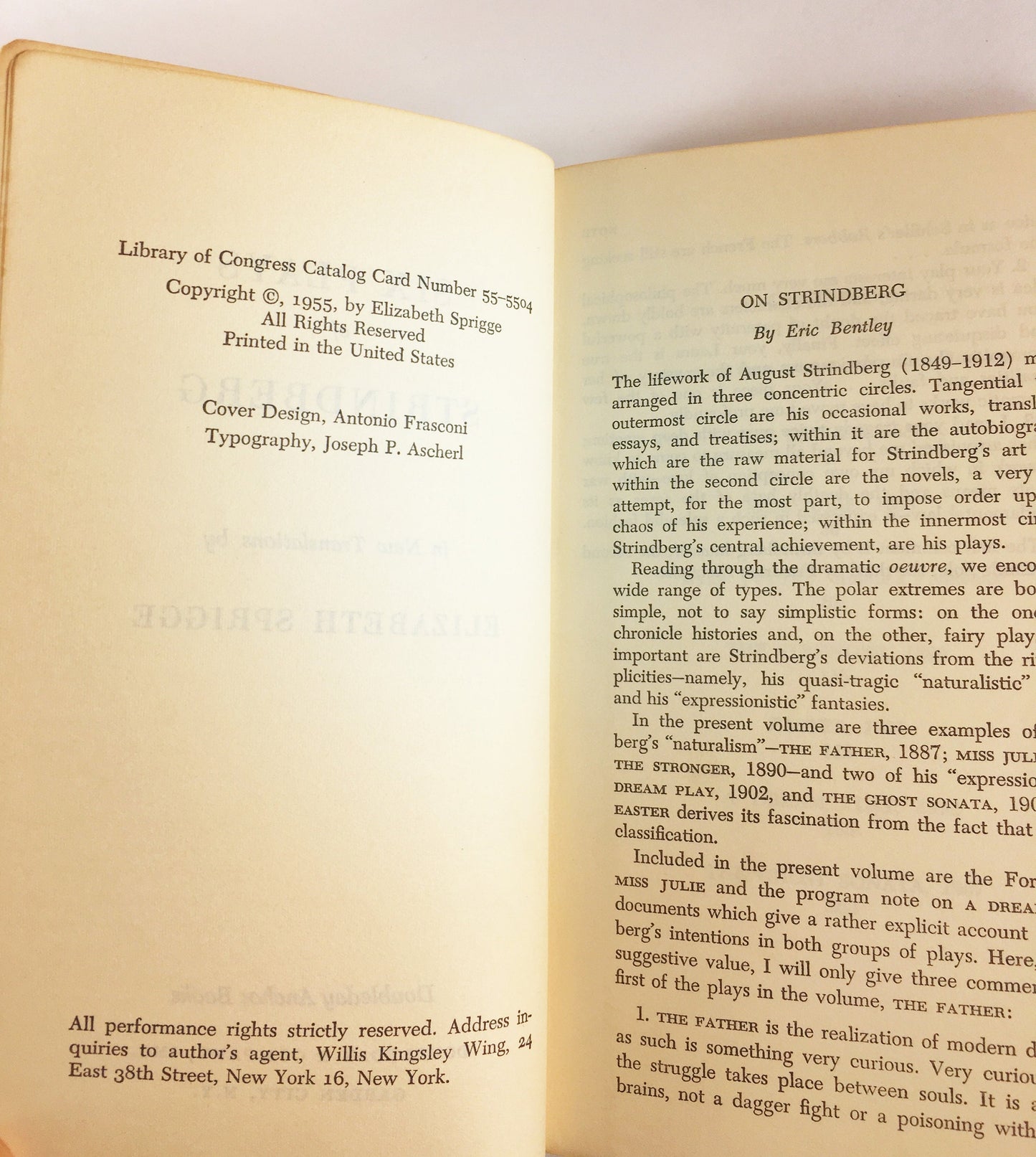 Six Plays of Strindberg Vintage Doubleday Anchor paperback book circa 1955. Father, Miss Julie, Stronger, Easter, Dream Play, Ghost Sonata