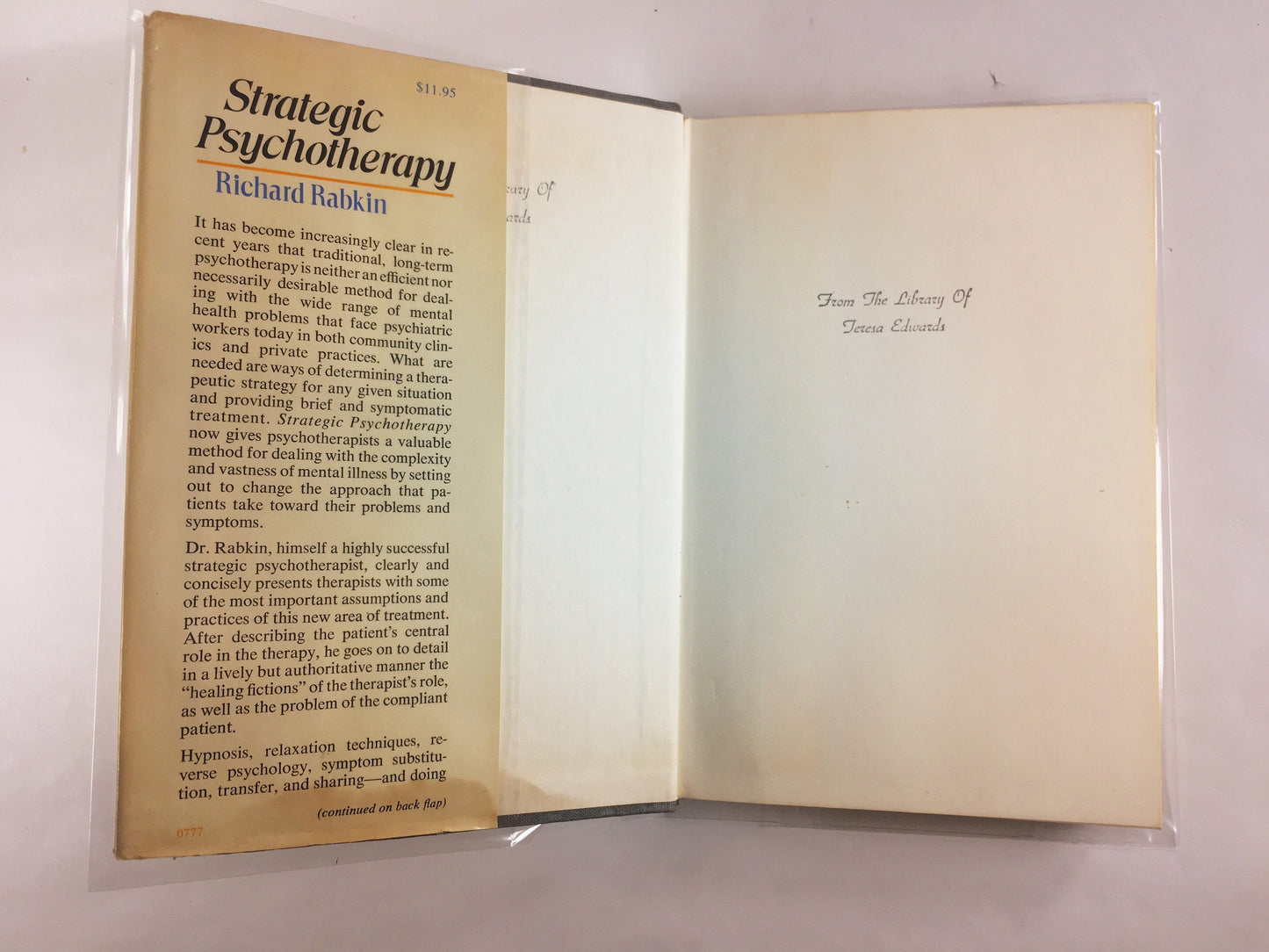 Strategic Psychotherapy by Richard Rabkin FIRST EDITION Vintage book circa 1977. Beige white home office bookshelf decor
