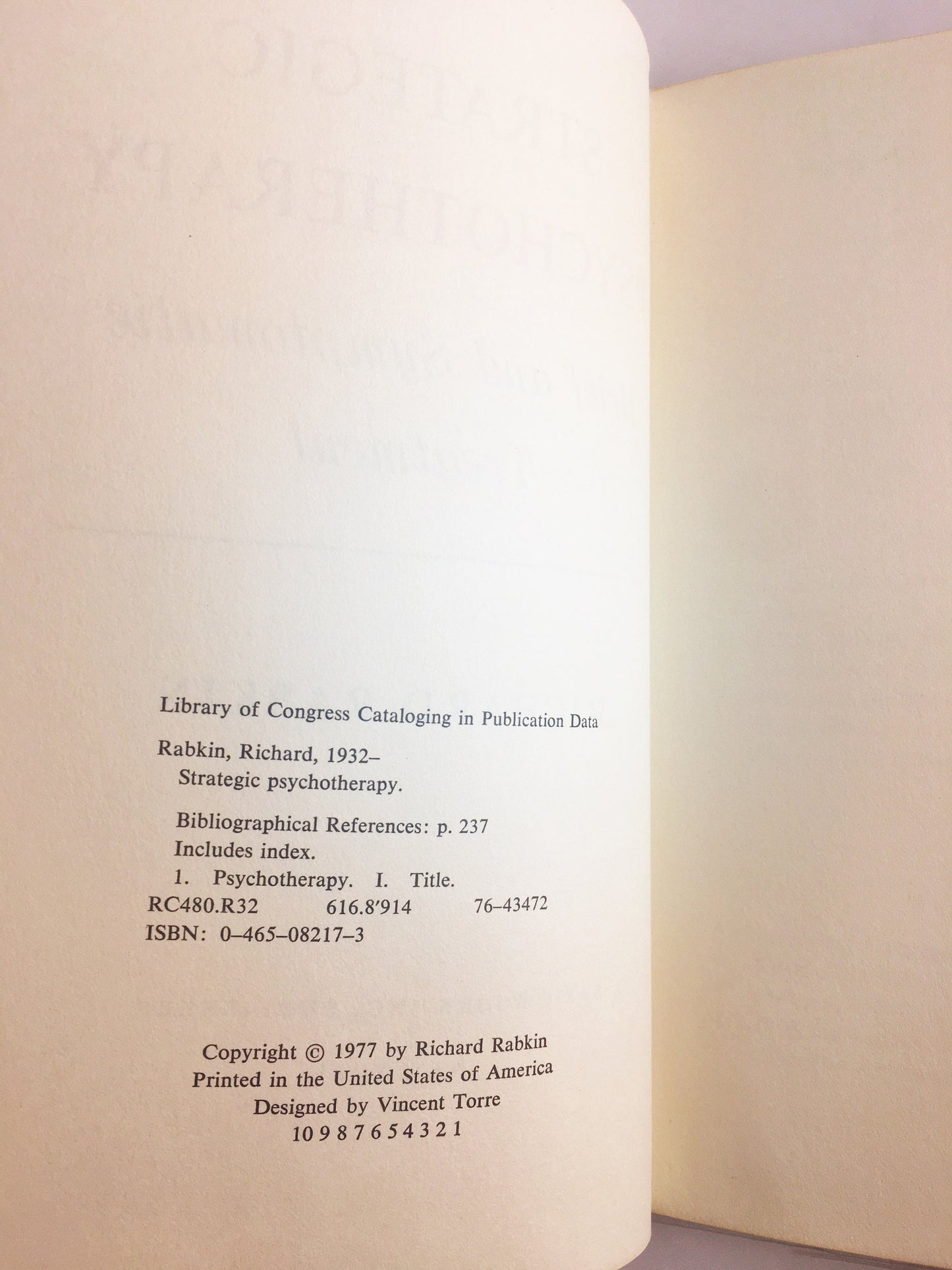 Strategic Psychotherapy by Richard Rabkin FIRST EDITION Vintage book circa 1977. Beige white home office bookshelf decor