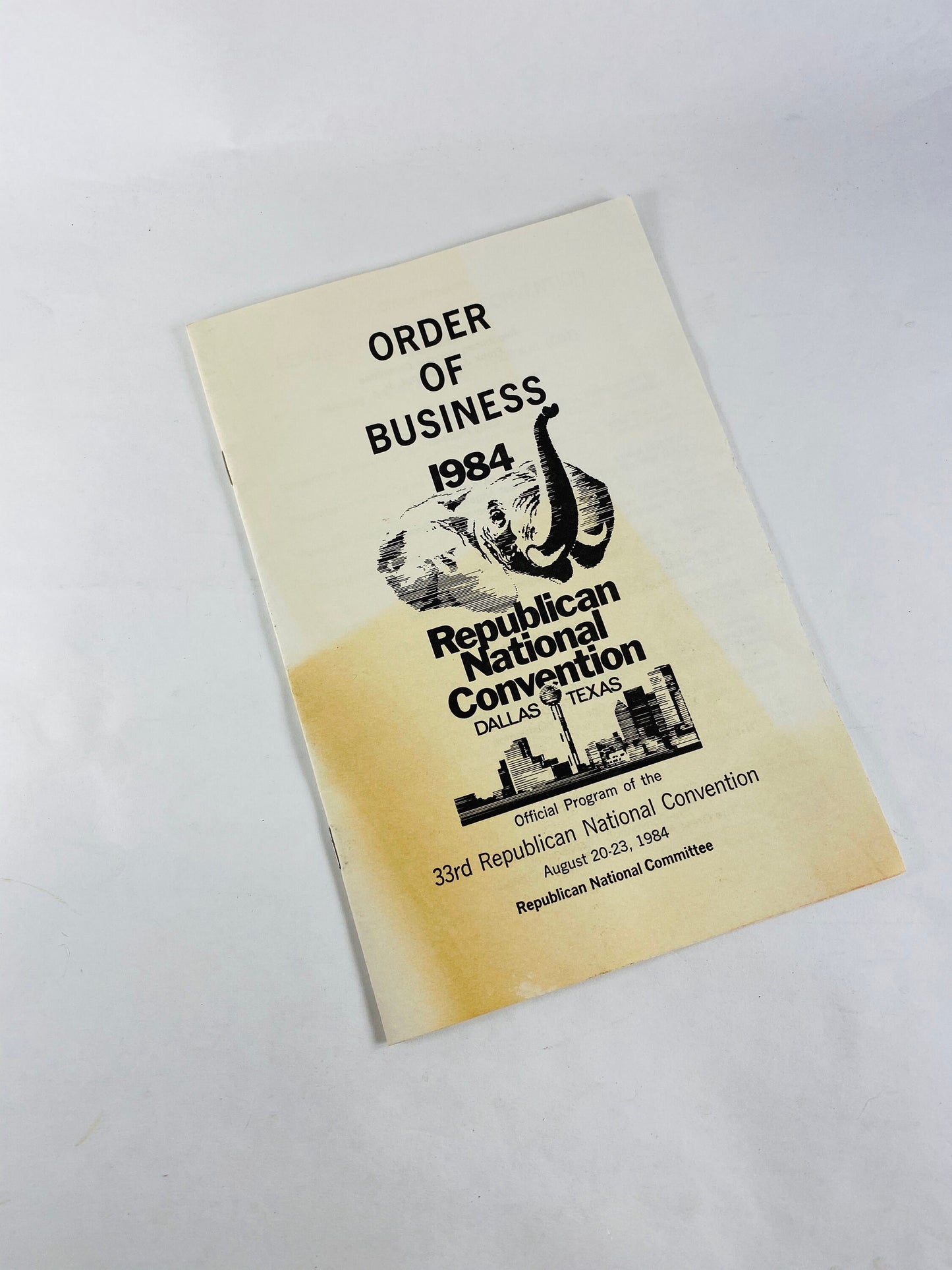 1984 Republican National Convention Reagan Bush vintage memorabilia Dallas Texas. Order of Business, envelopes, pamphlets, postcards ticket