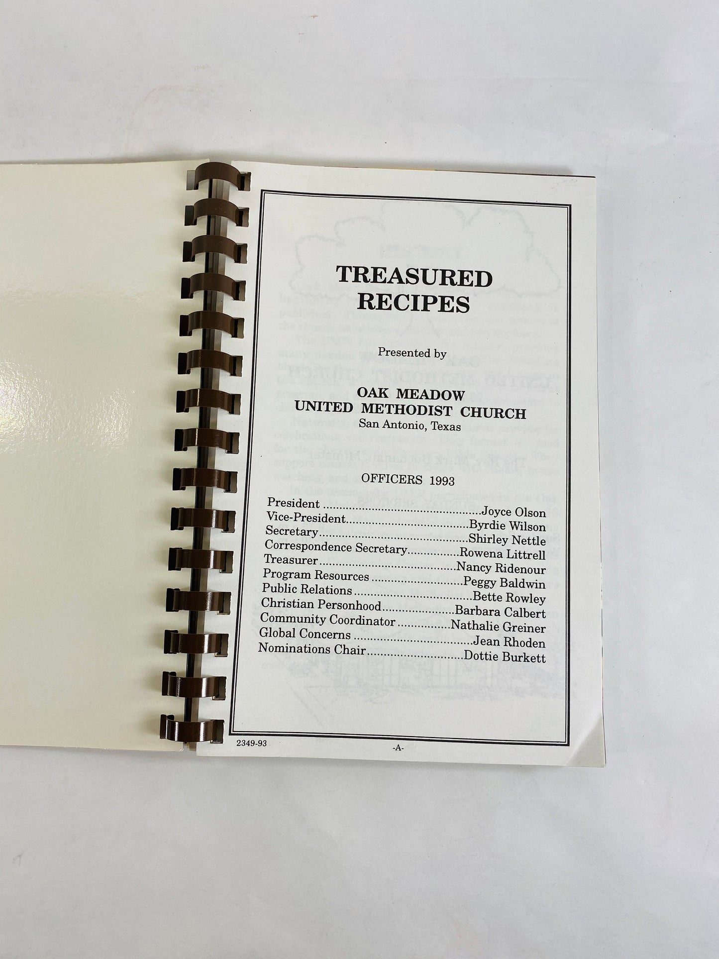 Treasured Recipes vintage cookbook by the Oak Meadow United Methodist Women circa 1993. Methodist stew, bavarian beef, chicken mousse