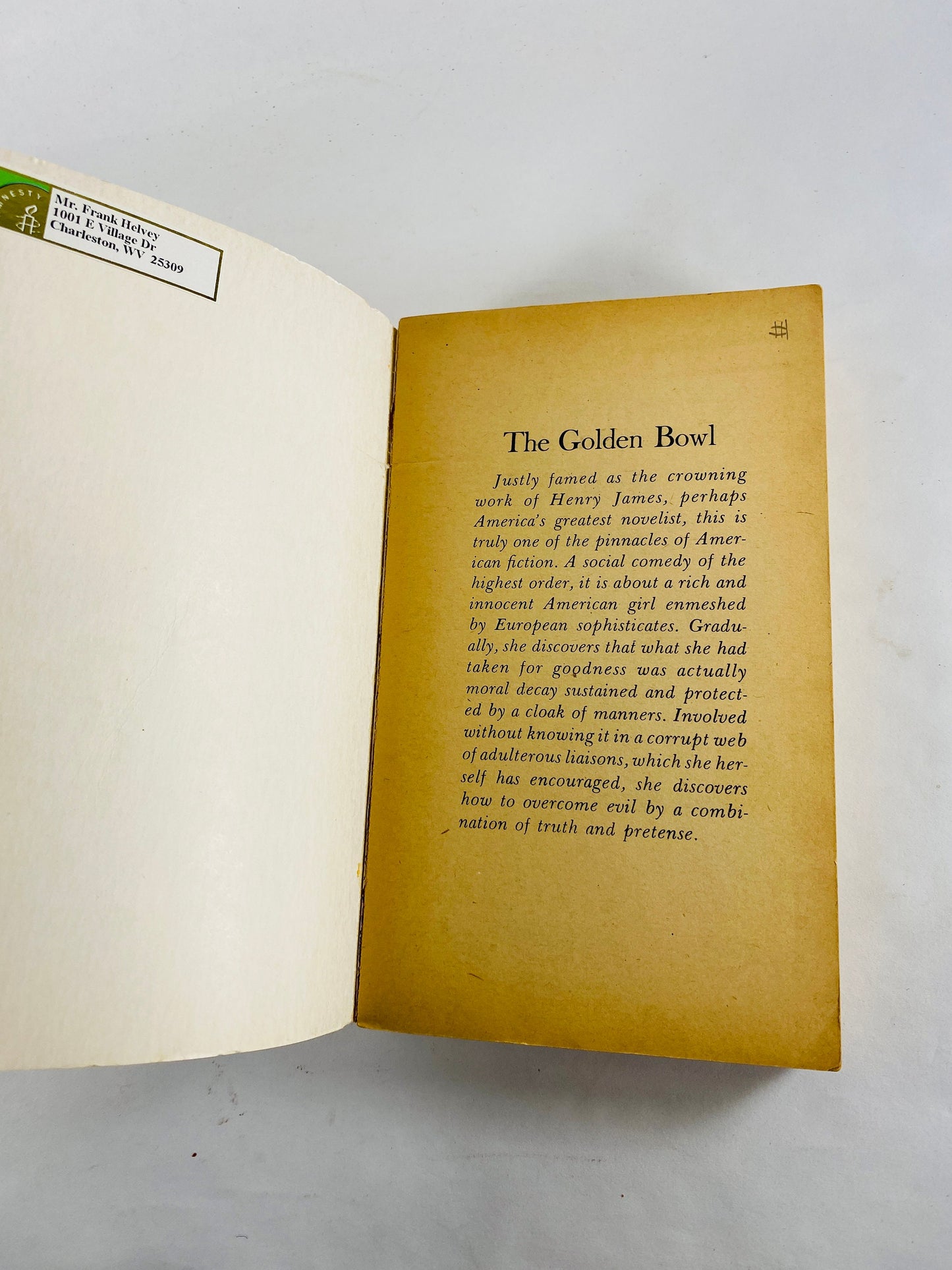 Golden Bowl by Henry James, vintage paperback book circa 1965 about a tale of illicit love, adultery and cheating relationships.