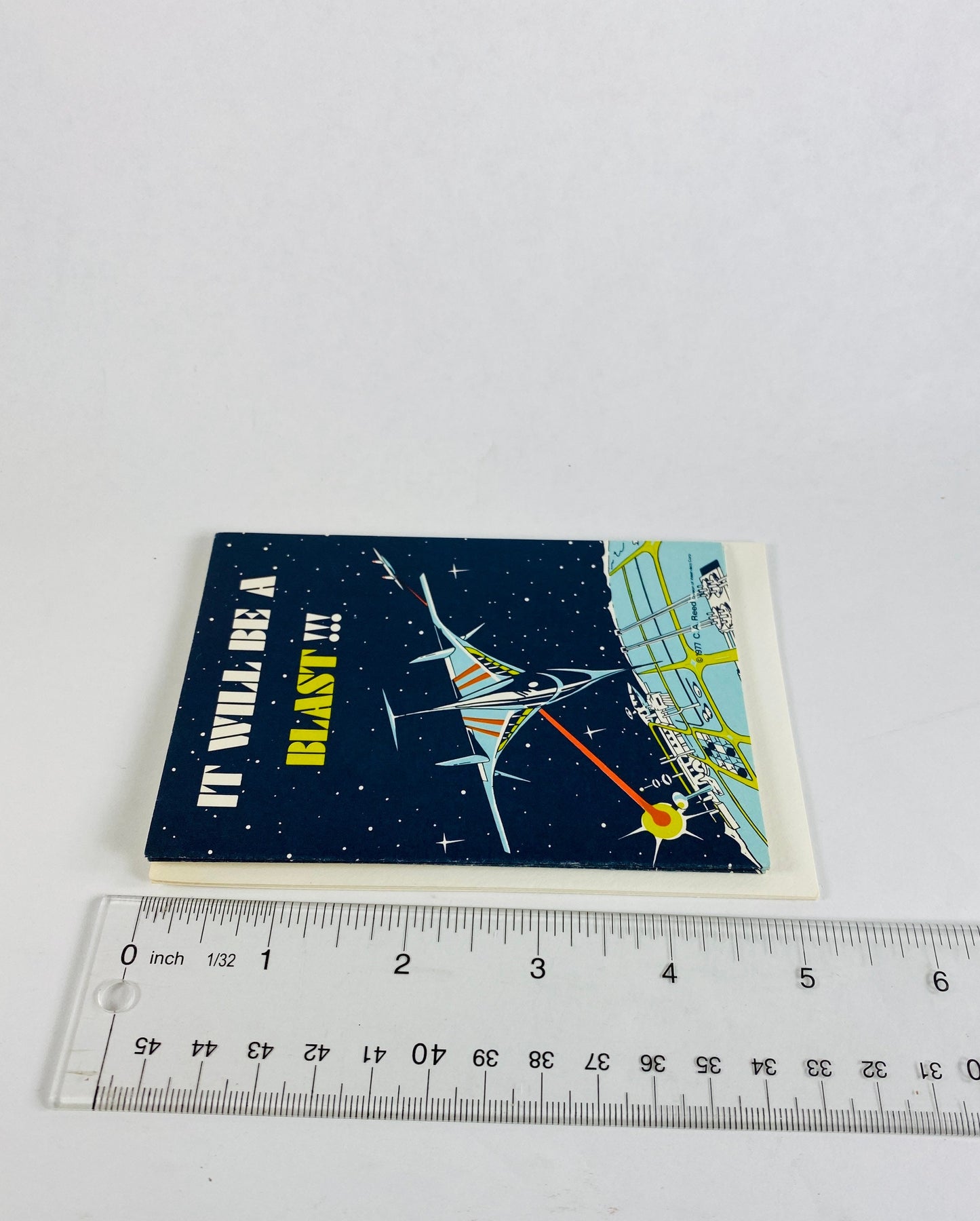 1980s spaceship rocket party invitation cards Lot of 3 unused cards with envelopes. Vintage Flight plan astronaut NASA themed