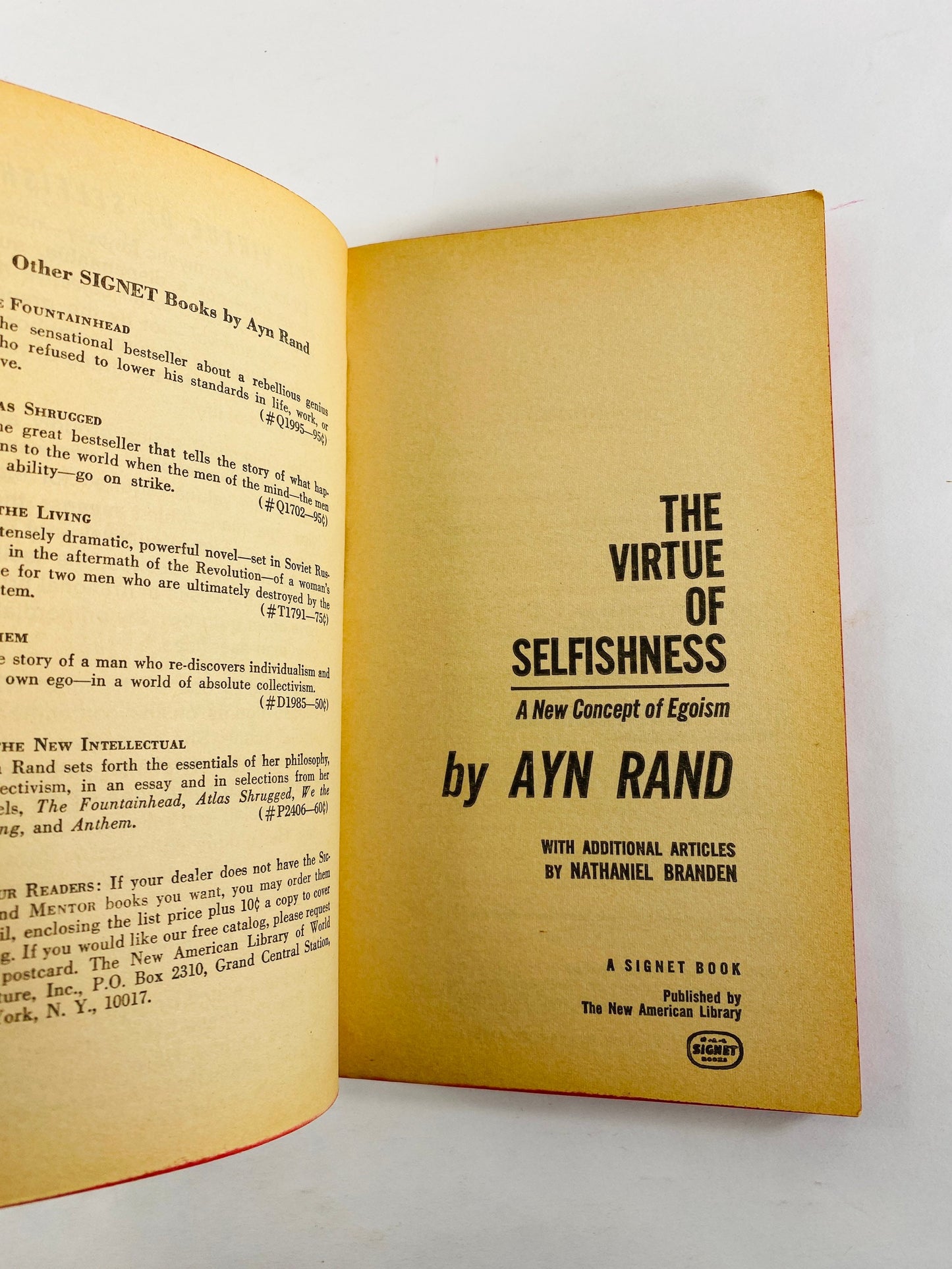 Ayn Rand Virtue of Selfishness vintage paperback book circa 1964. Objectivism explanation by the author of Atlas Shrugged.