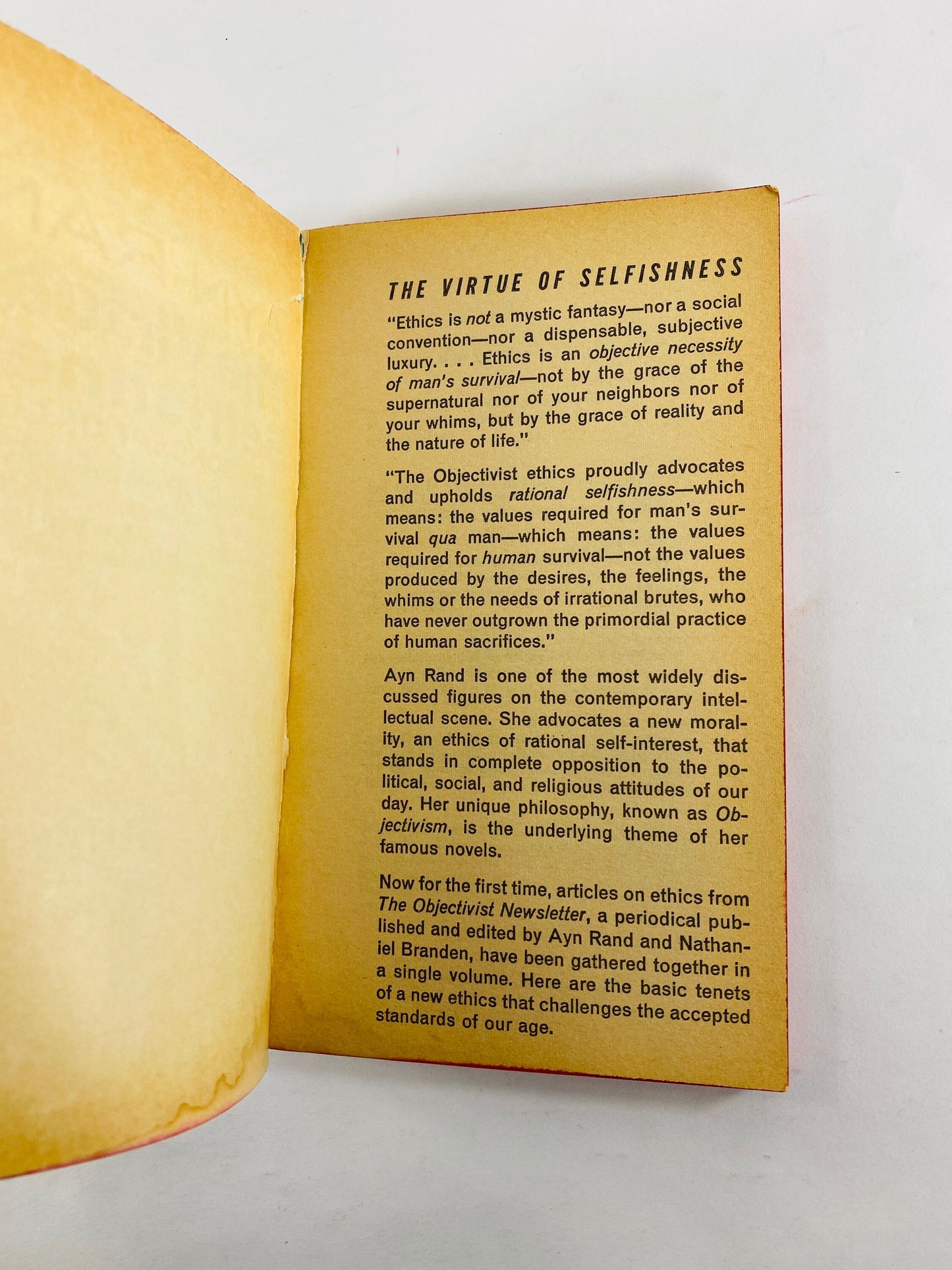 Ayn Rand Virtue of Selfishness vintage paperback book circa 1964. Objectivism explanation by the author of Atlas Shrugged.