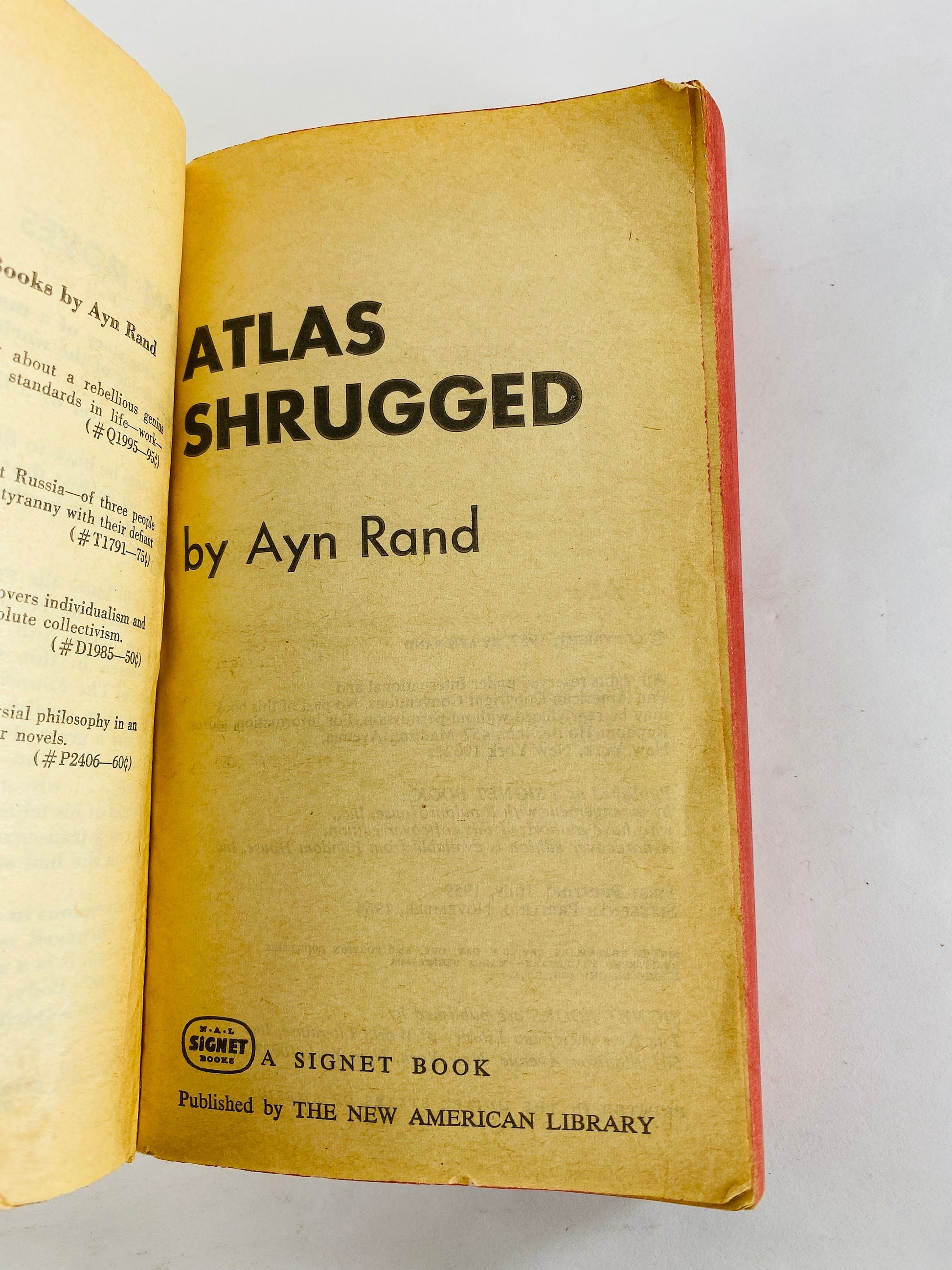 1964 Atlas Shrugged vintage Signet paperback book by Ayn Rand philosophy Objectivism capitalism