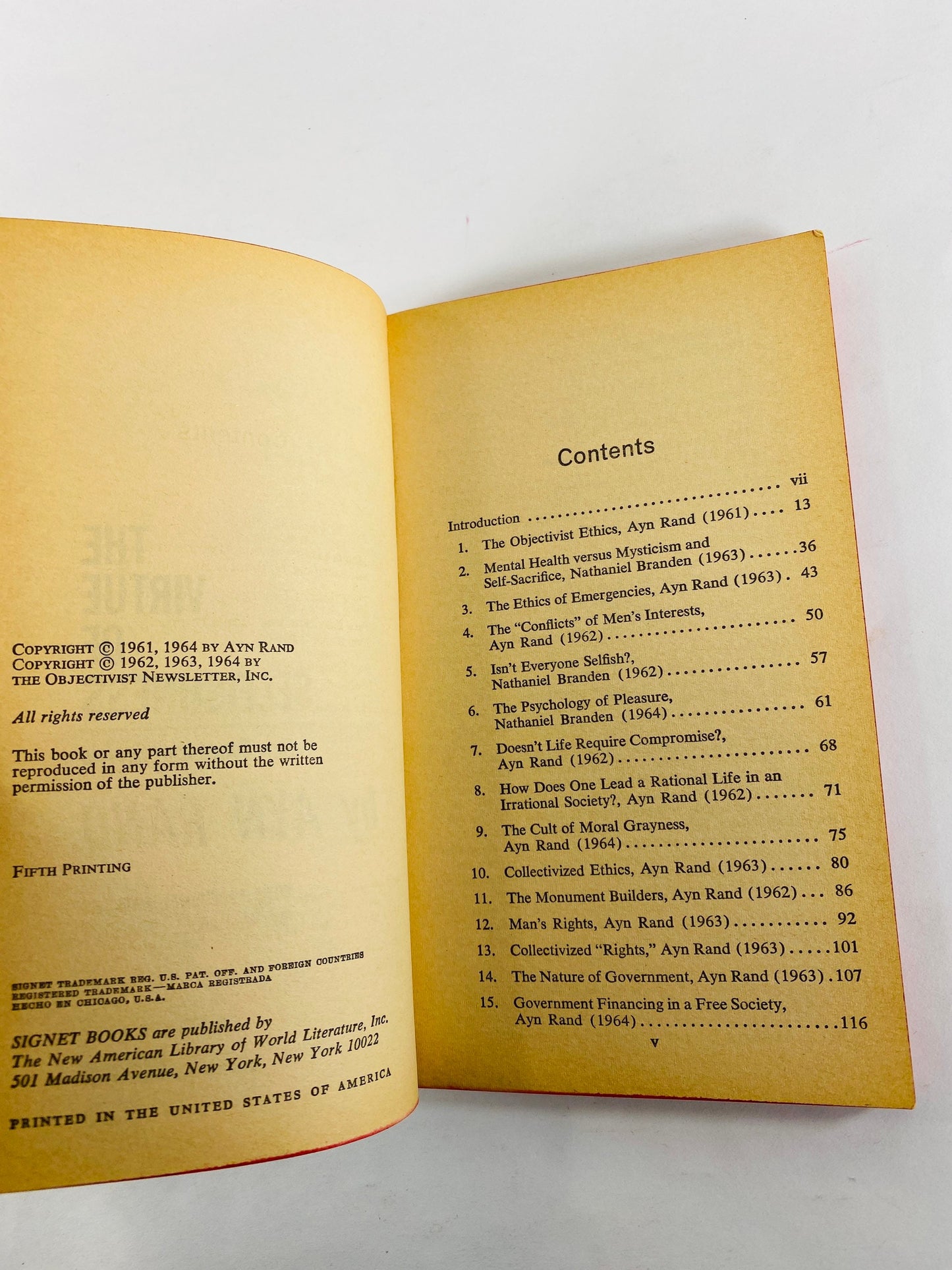 Ayn Rand Virtue of Selfishness vintage paperback book circa 1964. Objectivism explanation by the author of Atlas Shrugged.