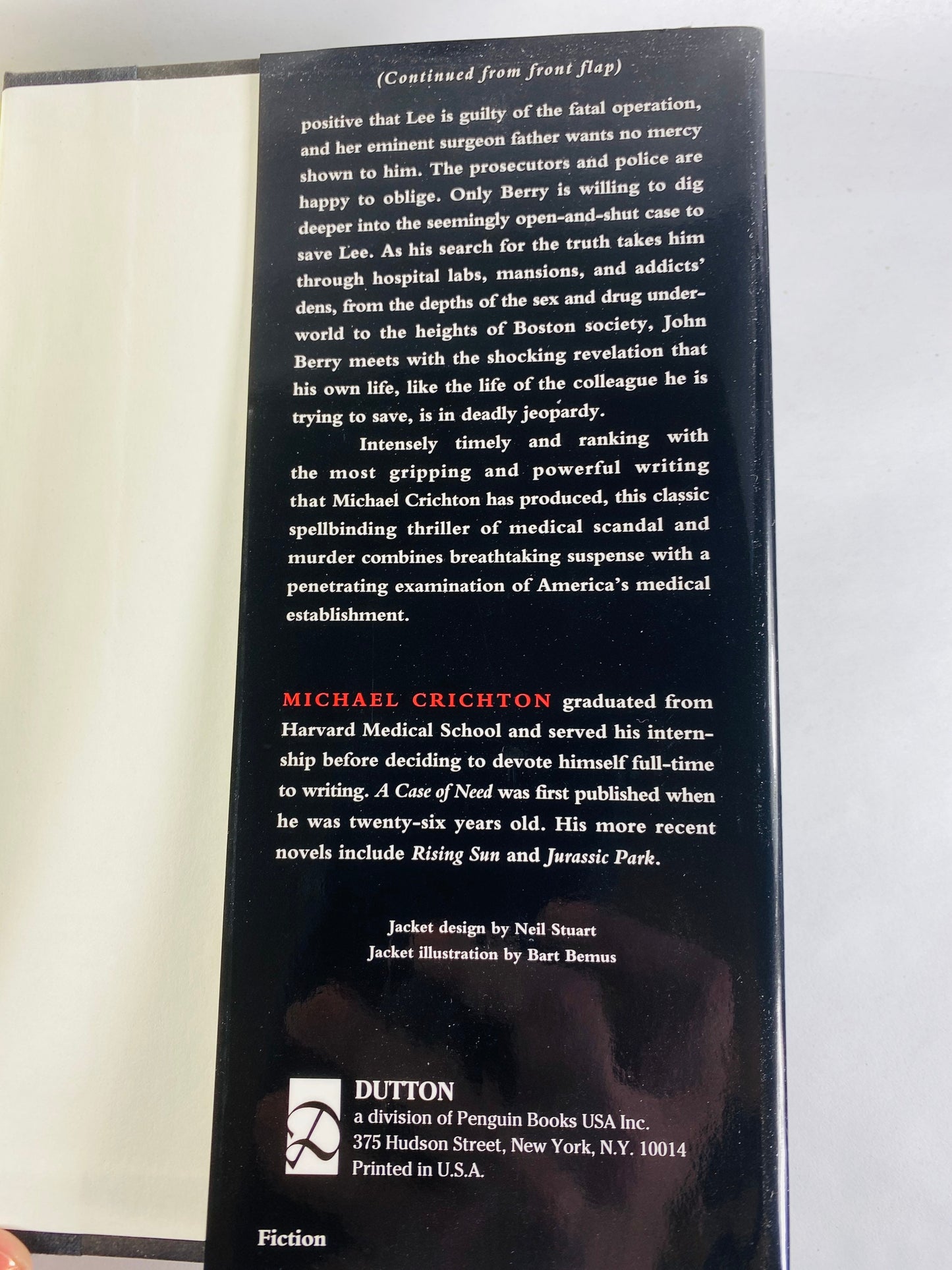 Case of Need by Michael Crichton Jeffery Hudson vintage book circa 1993. Edgar Award winner. Novel about surgery that ends in death