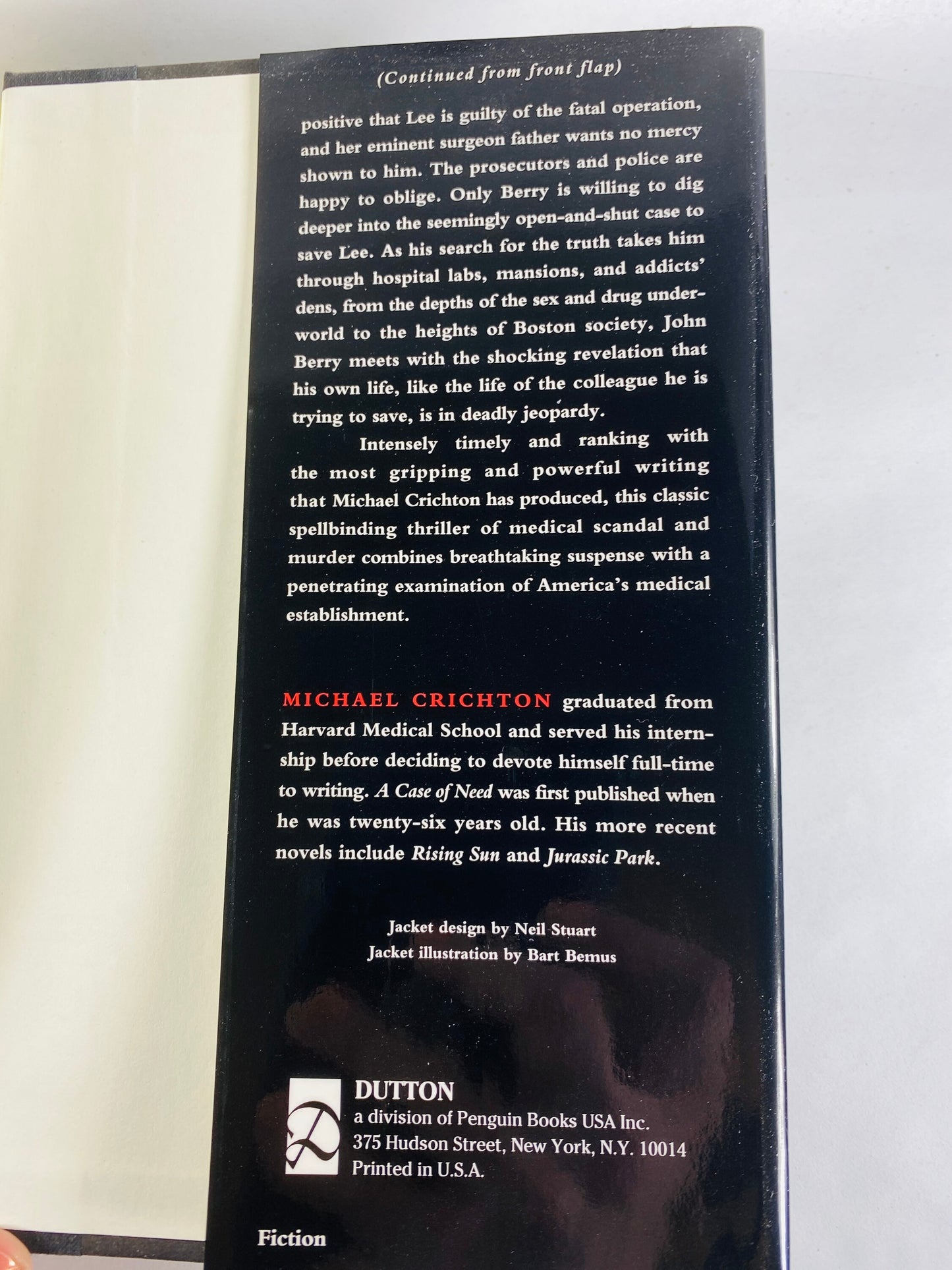 Case of Need by Michael Crichton Jeffery Hudson vintage book circa 1993. Edgar Award winner. Novel about surgery that ends in death