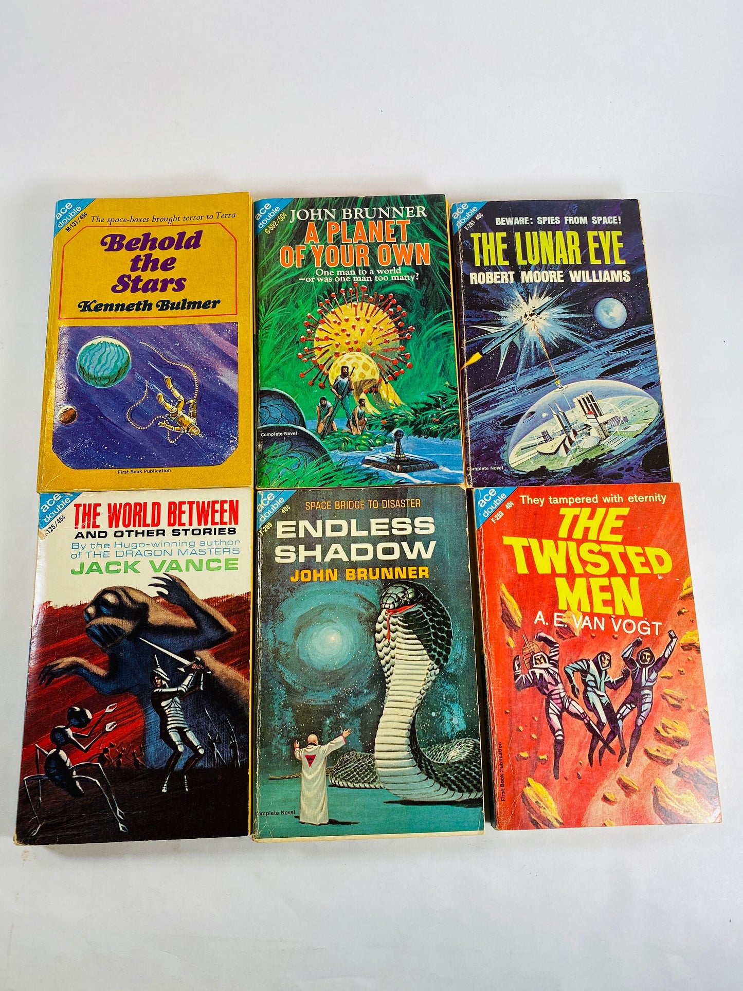 1960s Ace Double vintage paperback books Jack Vance John Brunner Samuel Delaney Gardner Fox Rackham Mack Reynolds M-125 F-253 F-261 G-592