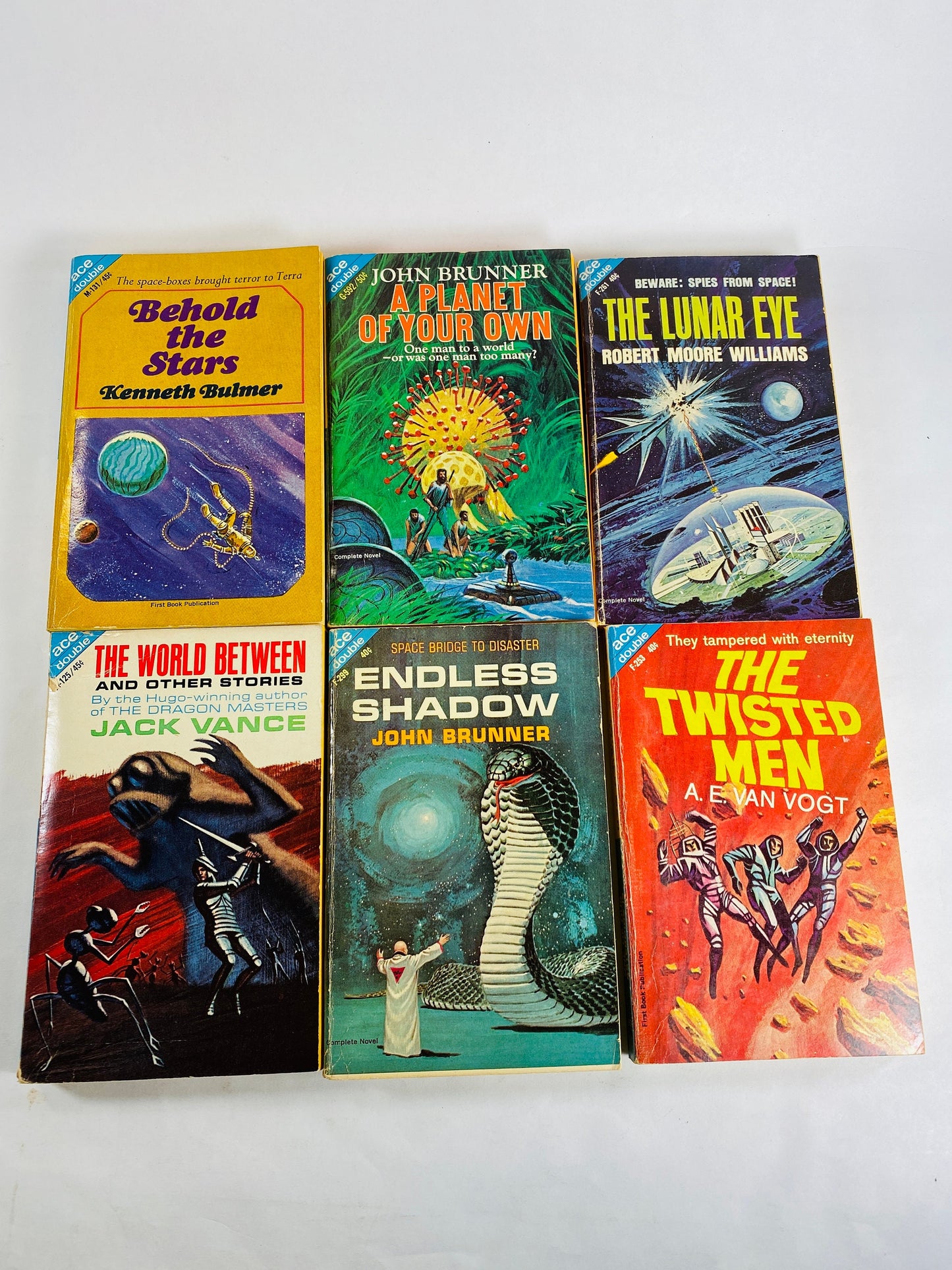 1960s Ace Double vintage paperback books Jack Vance John Brunner Samuel Delaney Gardner Fox Rackham Mack Reynolds M-125 F-253 F-261 G-592