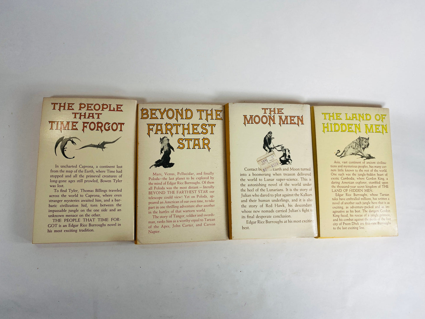 Edgar Rice Burroughs, author of Tarzan vintage paperback books People that Time Forgot Beyond Farthest Star Moon Men Land of Hidden Men