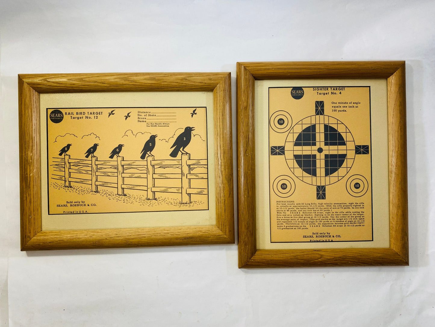 Genuine 1930 Sears Roebuck framed JC Higgins paper sighter targets vintage art decor Father’s Day gift home office man cave