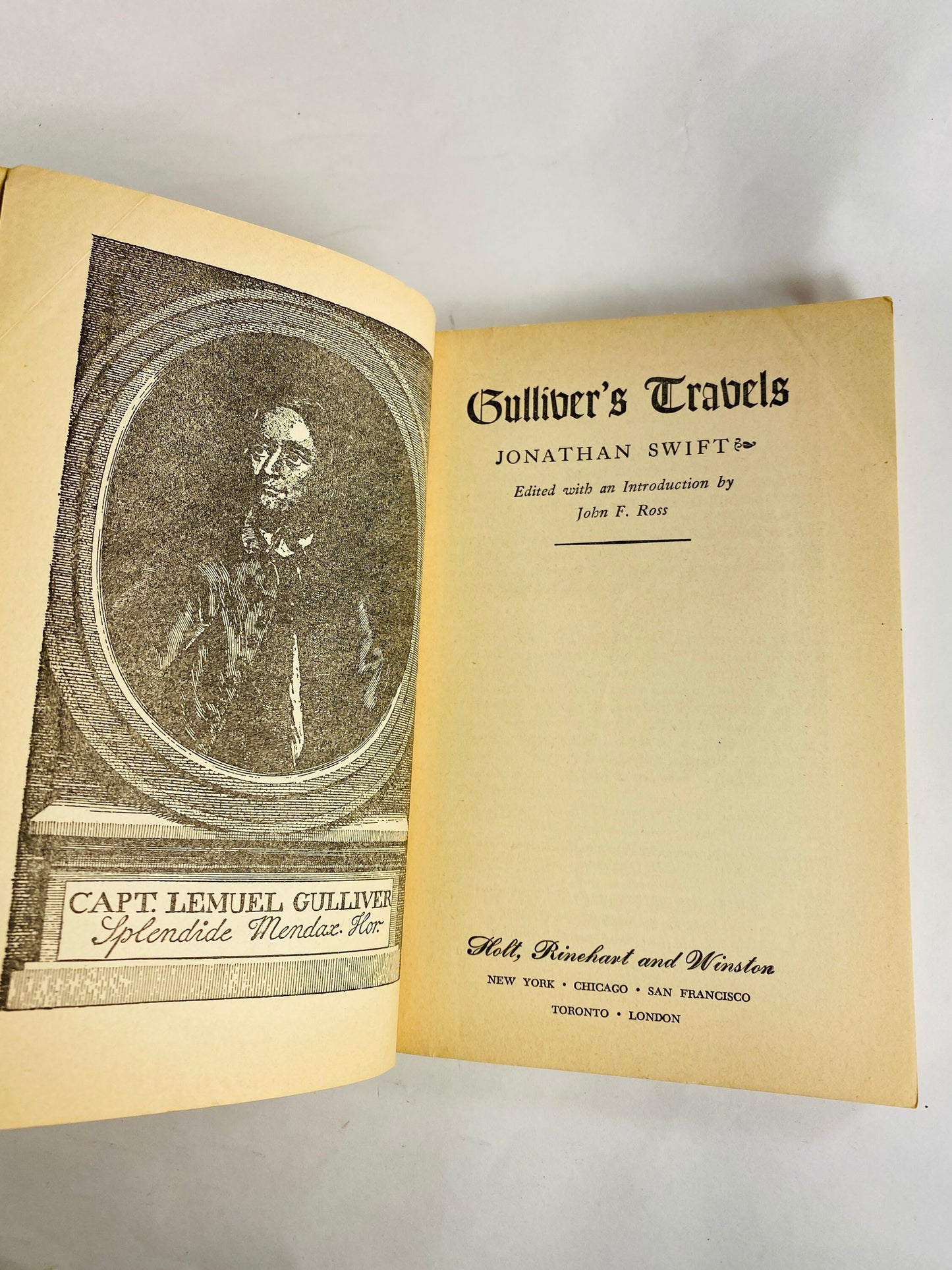 1964 Rinehart vintage paperback book Gulliver’s Travels by Jonathan Swift beige colored cover Home office bookshelf decor