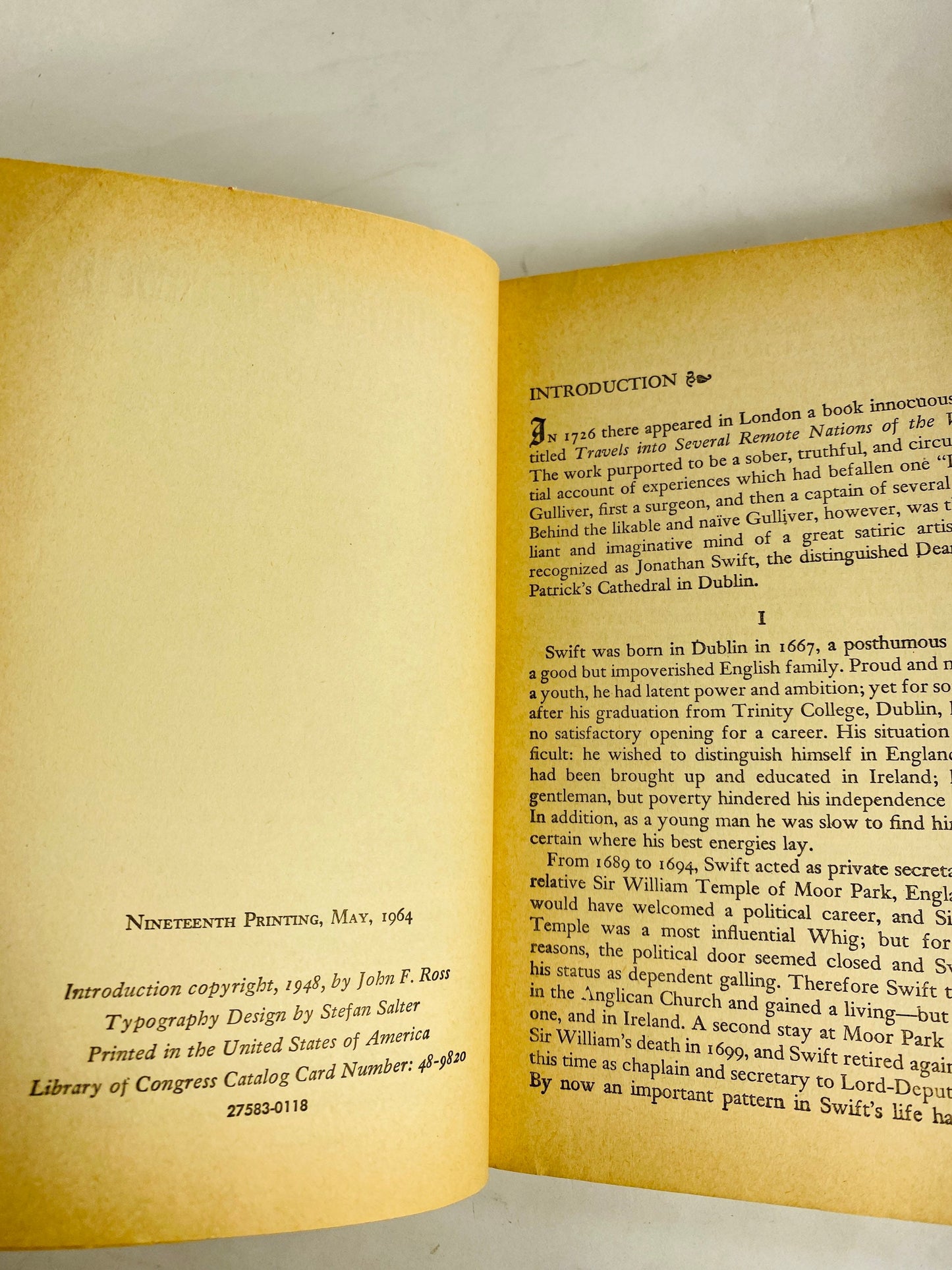 1964 Rinehart vintage paperback book Gulliver’s Travels by Jonathan Swift beige colored cover Home office bookshelf decor