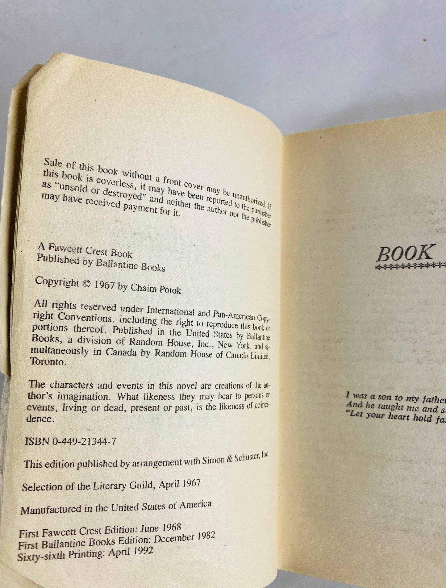 Chosen by Chaim Potok Vintage paperback book about growing up in Williamsburg Brooklyn, New York, in the 1940s. Jewish Literature