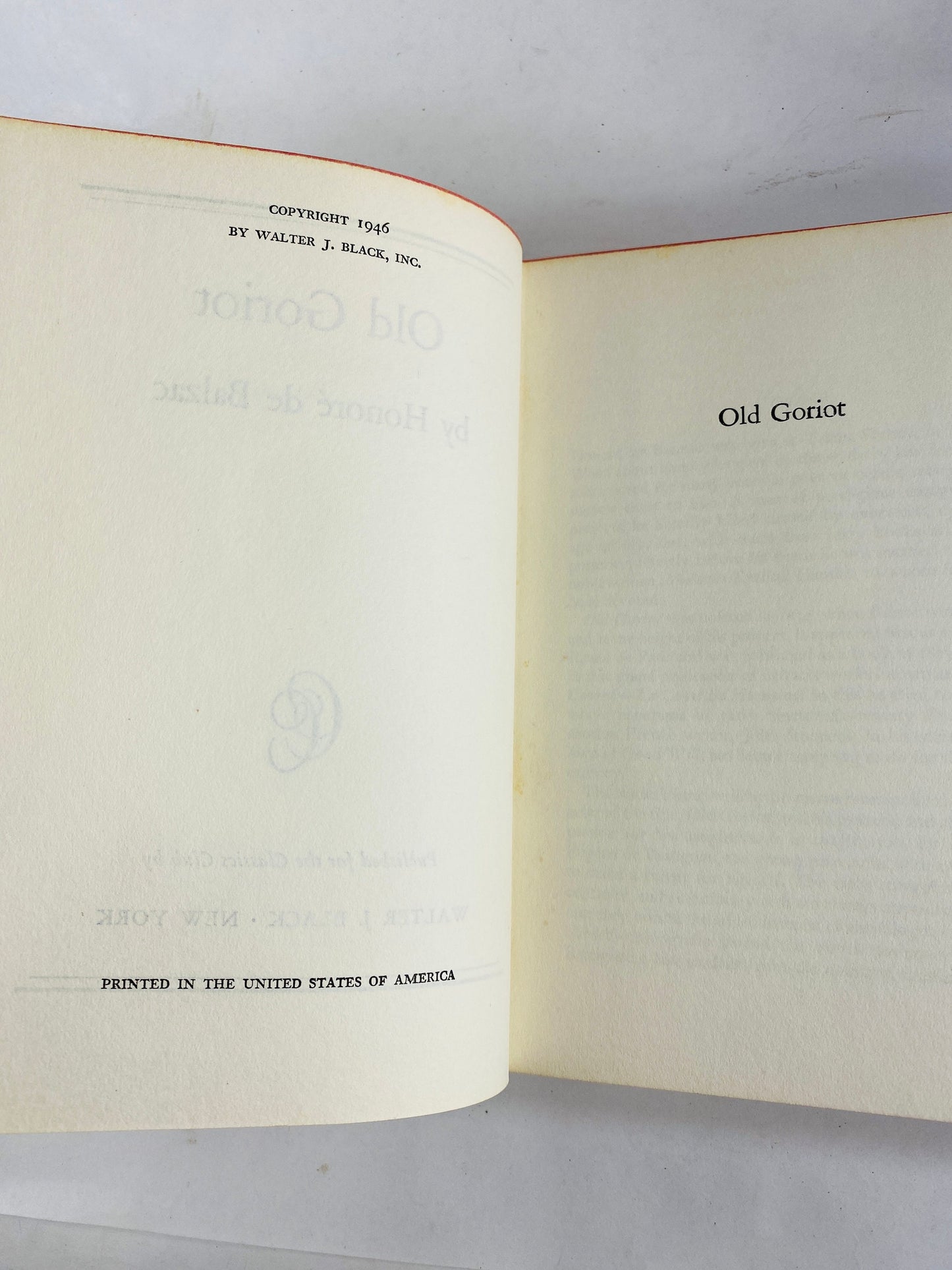 Honoré de Balzac Old Goriot Vintage beige cloth covered book circa 1946. Story of love, money, self-sacrifice, corruption, greed