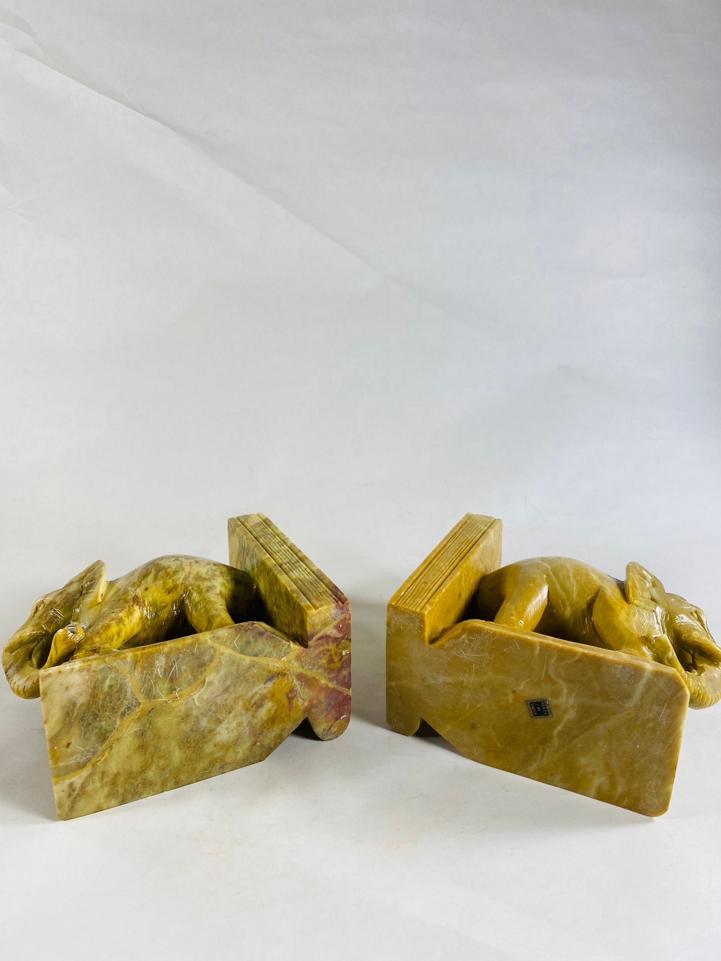 GORGEOUS vintage elephant bookends Highly detailed vintage figural carved marble stone Heavy substantial shelf decor Gift office him her