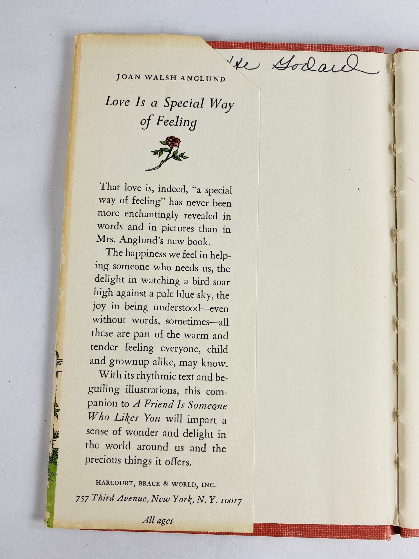 Love is a Special Way of Feeling vintage book Joan Walsh Anglund circa 1960 Sweet pink miniature small book Chanukah gift stocking stuffer