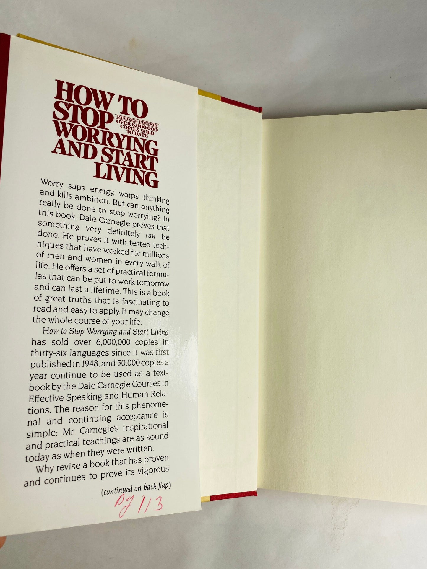 Dale Carnegie How to Stop Worrying and Start Living vintage book circa 1983 Self-Help Mindfulness self care