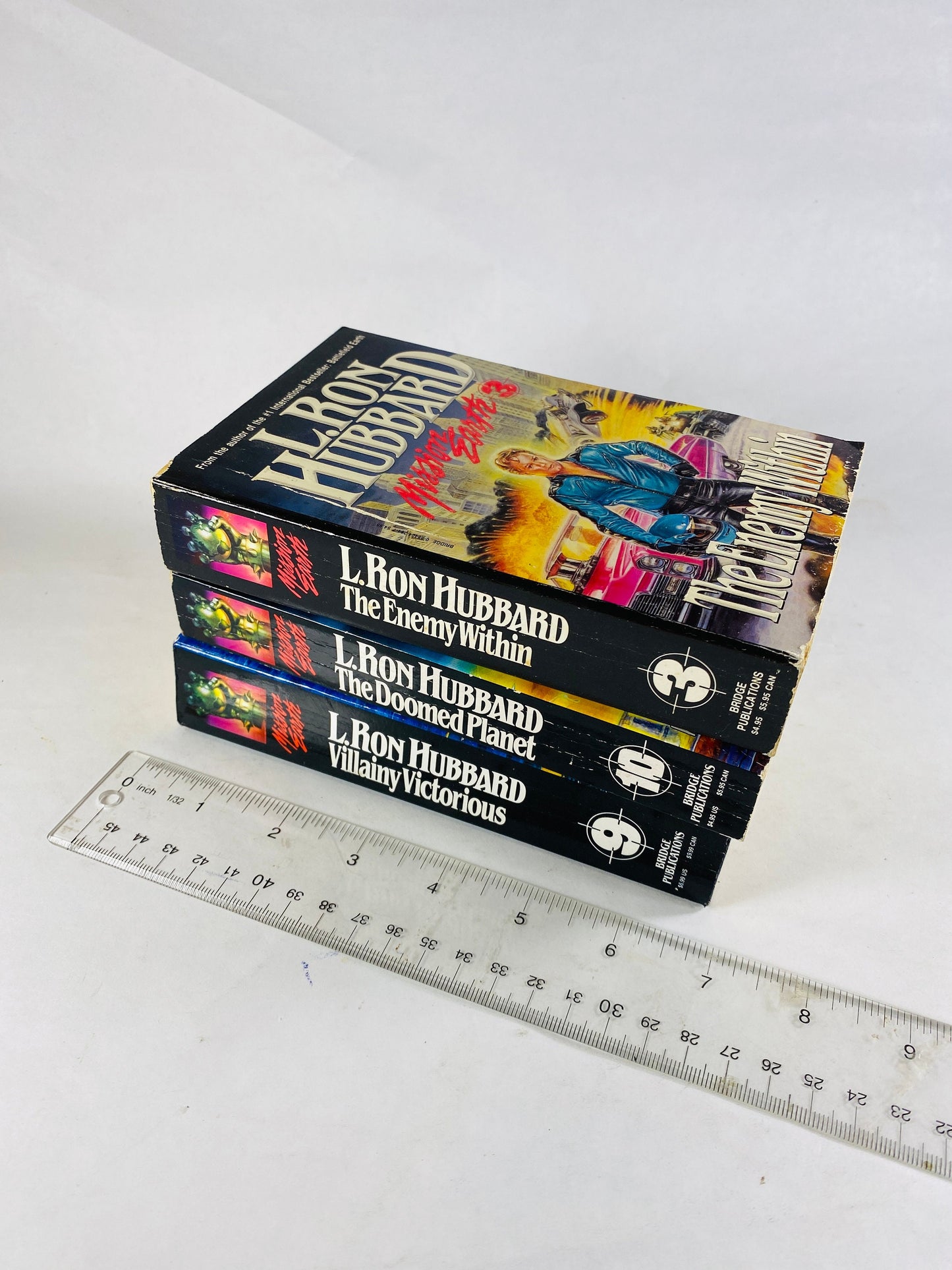 1986 Mission Earth L Ron Hubbard Enemy Within Doomed Planet Villainy Victorious FIRST Printing vintage paperback book lot