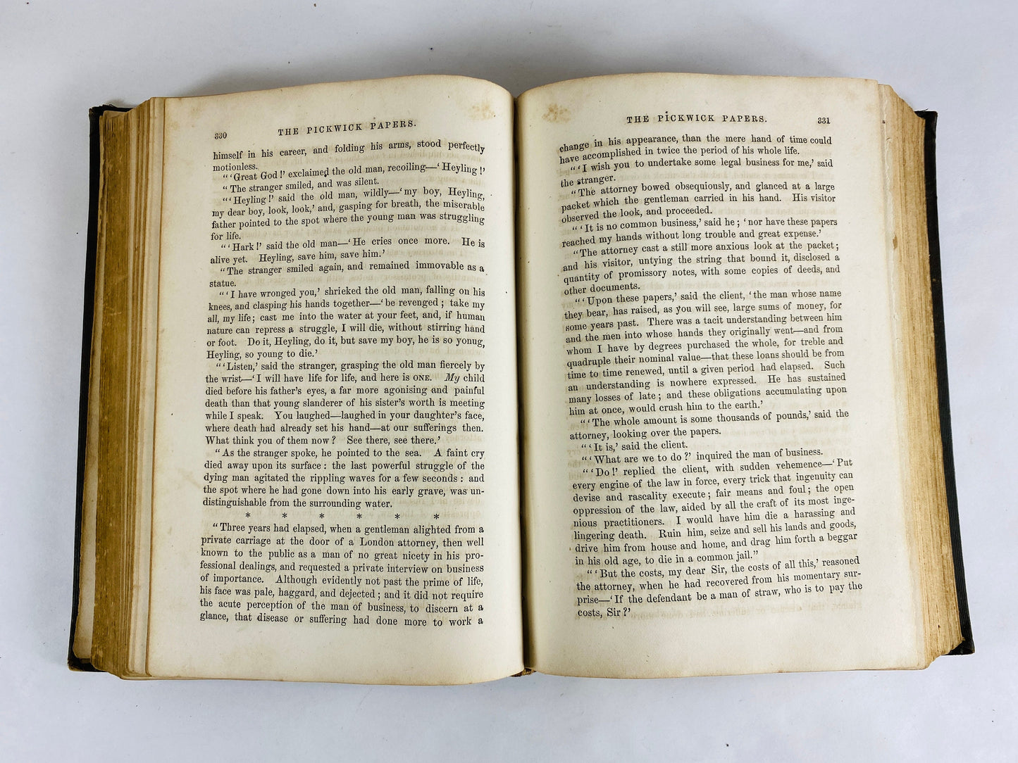 1850 Pickwick Papers Vintage book by Charles Dickens *MISSING Title Page* Beautiful brown embossed cover TB Peterson Home office decor gift