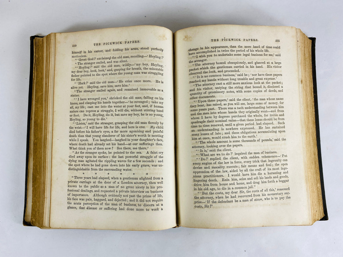 1850 Pickwick Papers Vintage book by Charles Dickens *MISSING Title Page* Beautiful brown embossed cover TB Peterson Home office decor gift