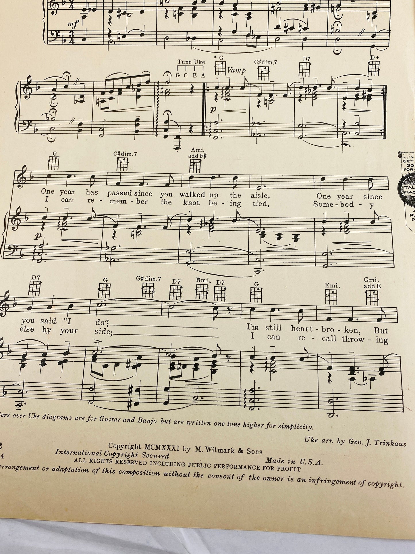 1930 vintage Many Happy Returns of the Day musical score Al Dubin Joe Burke. Ann Leaf sheet music
