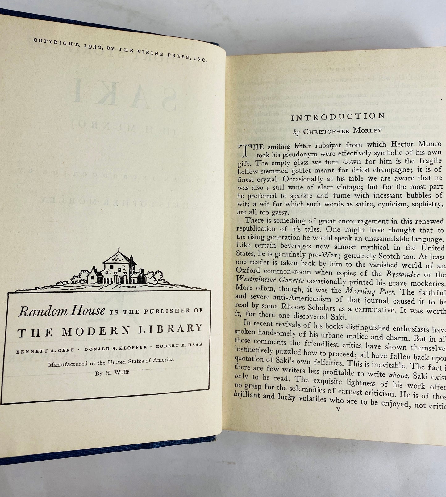 Short Stories of Saki Modern Library book circa 1930 HM Munro Master of the short story. Parody. Indigo Blue bookshelf decor