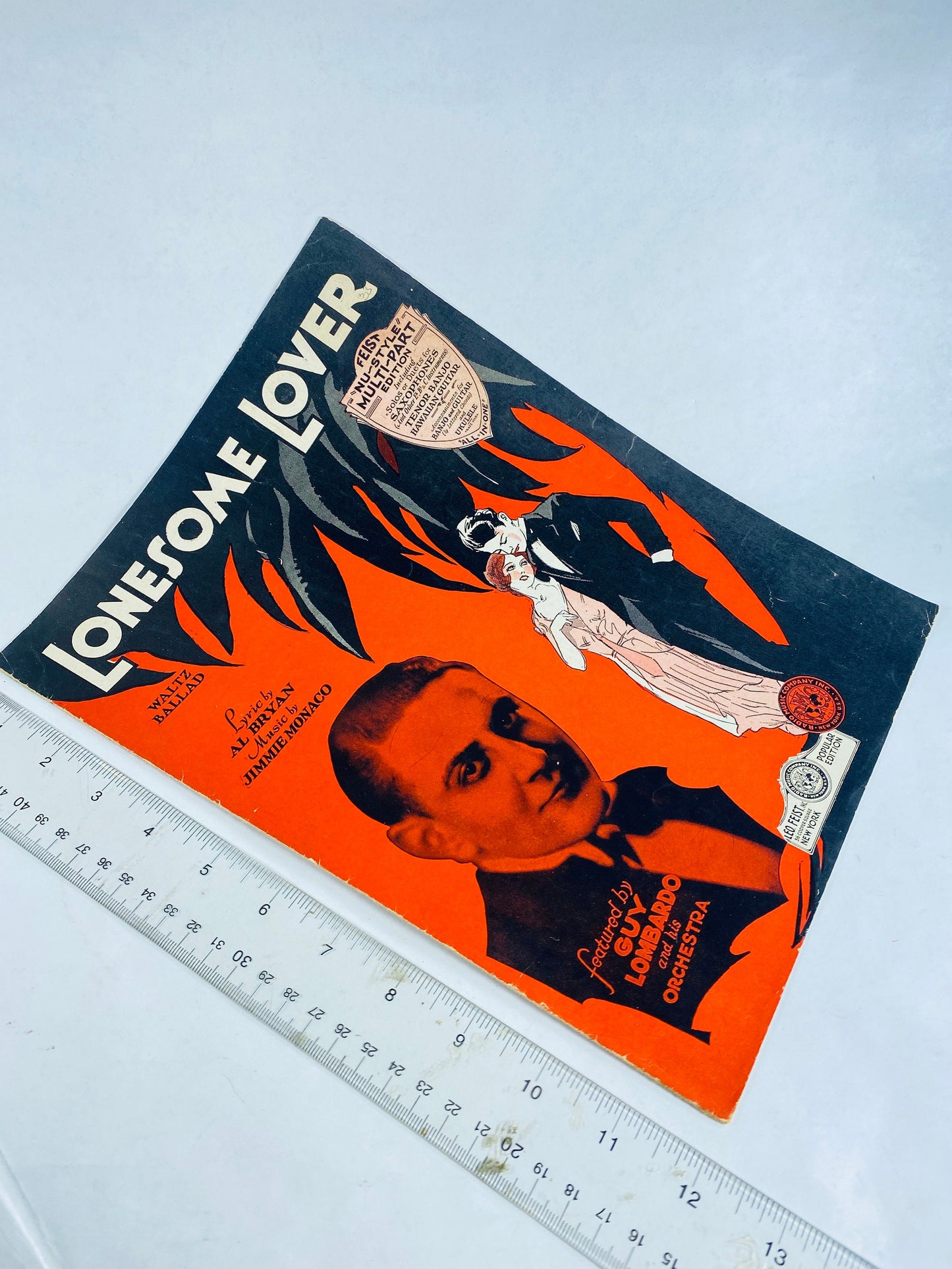 1930 vintage Lonesome Lover musical score Waltz Ballad Guy Lombardo Al Bryan. Nu-Style Feist Edition sheet music