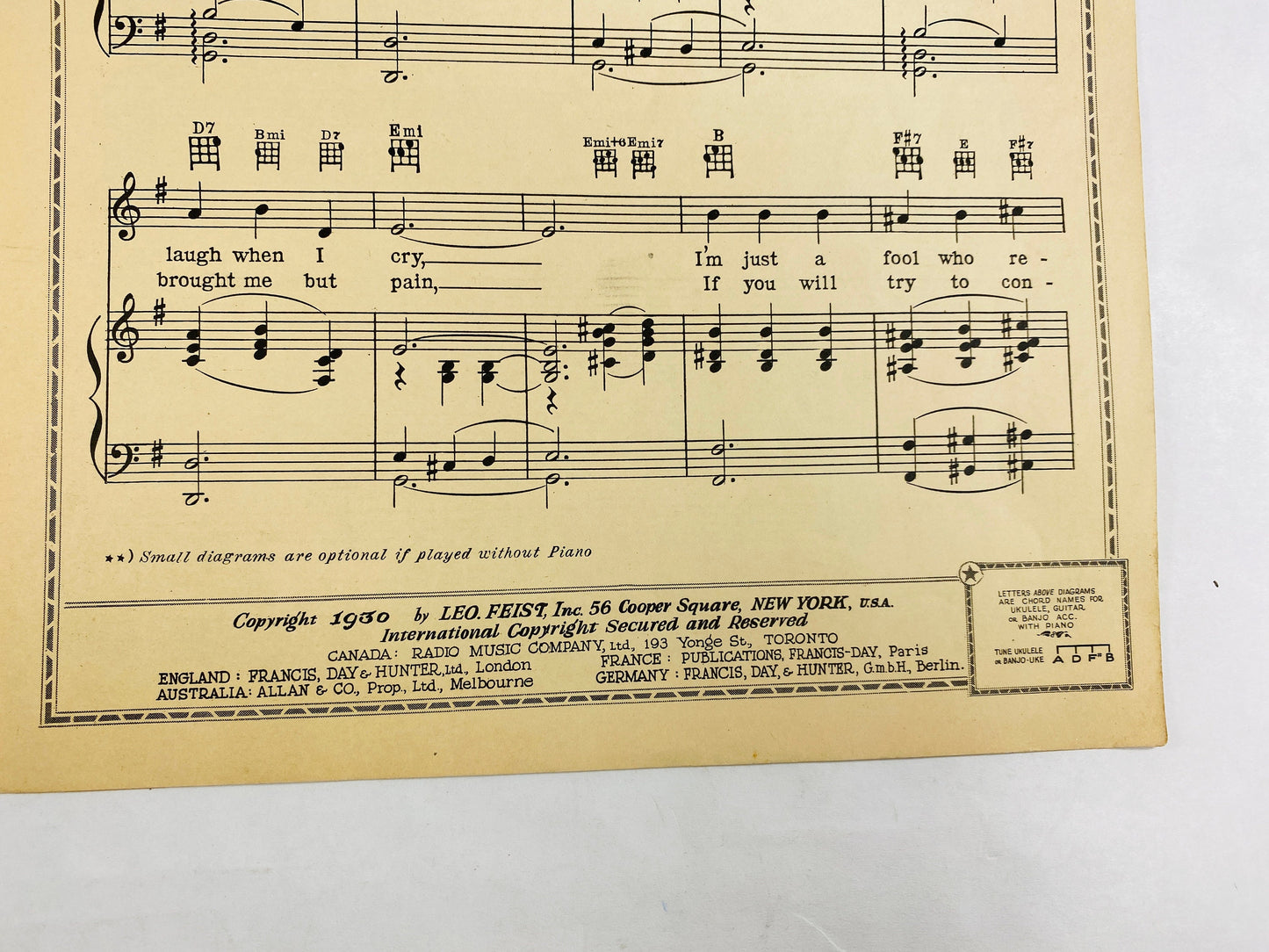1930 vintage Lonesome Lover musical score Waltz Ballad Guy Lombardo Al Bryan. Nu-Style Feist Edition sheet music