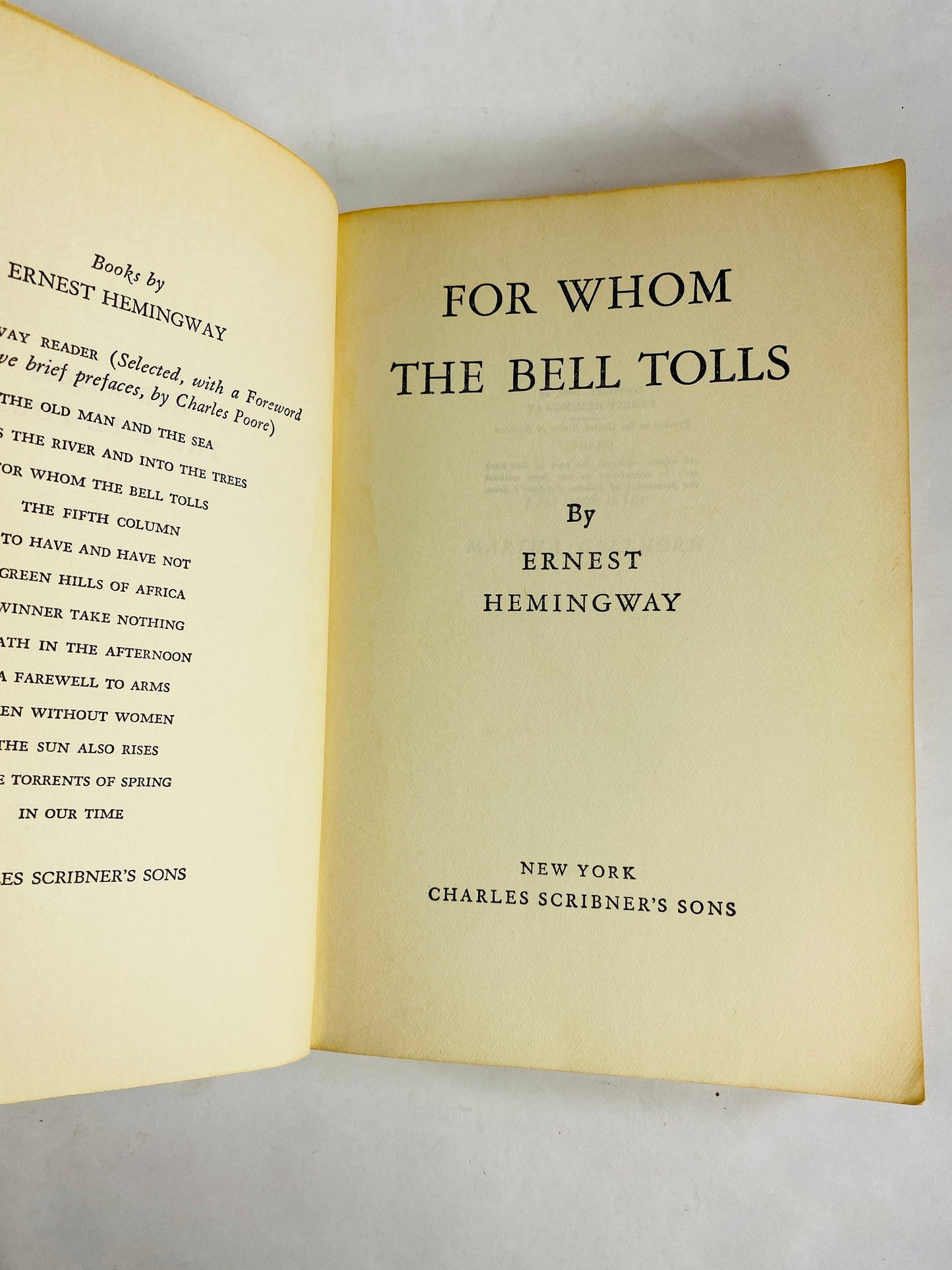 For Whom the Bell Tolls by Ernest Hemingway Vintage Scribner's Library paperback book circa 1940 Grey home office decor. Father's Day gift