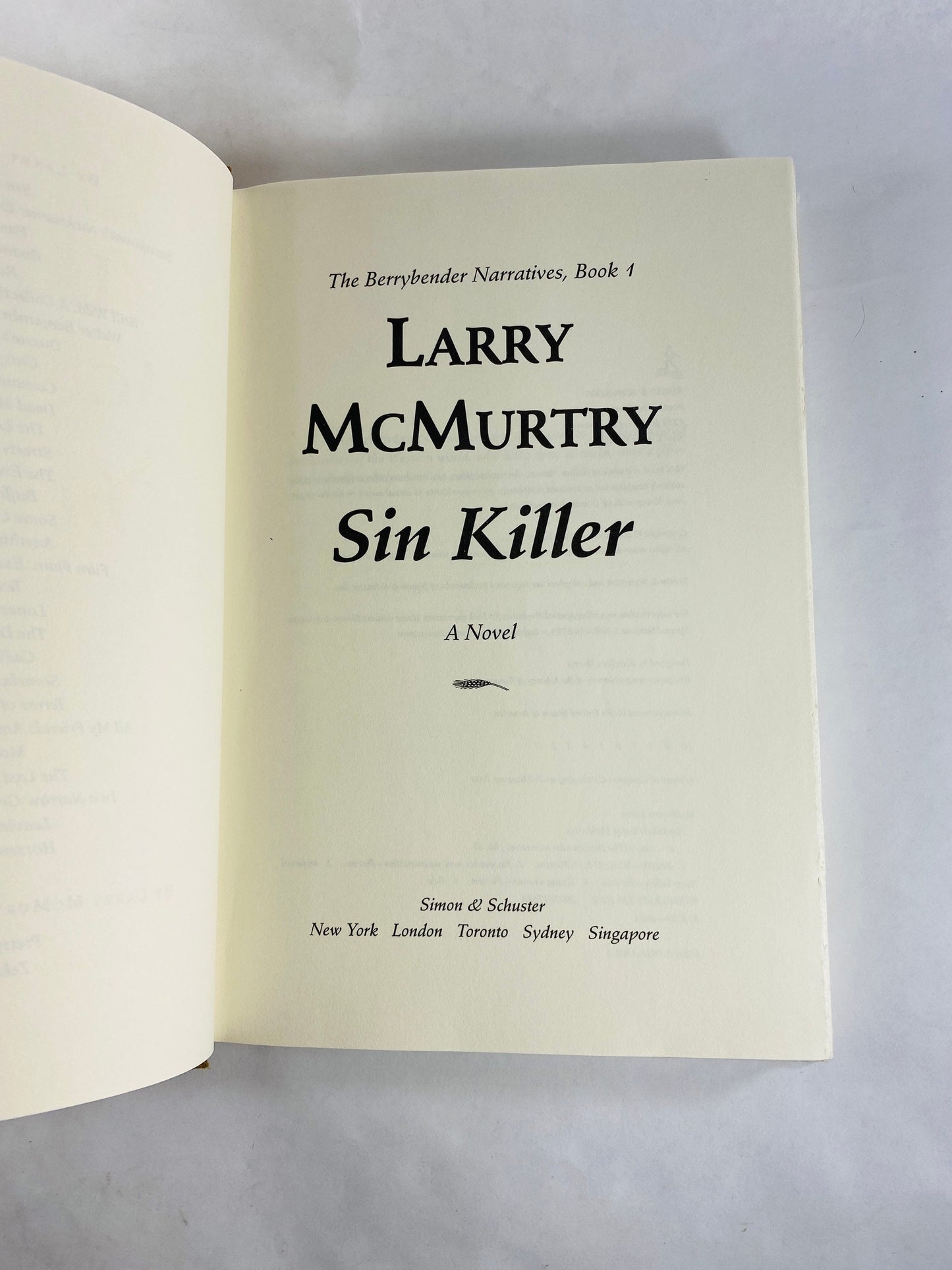 Sin Killer by Larry McMurtry Vintage FIRST EDITION book Berrybend Narratives Pulitzer Prize author Western Texas Ranger home decor