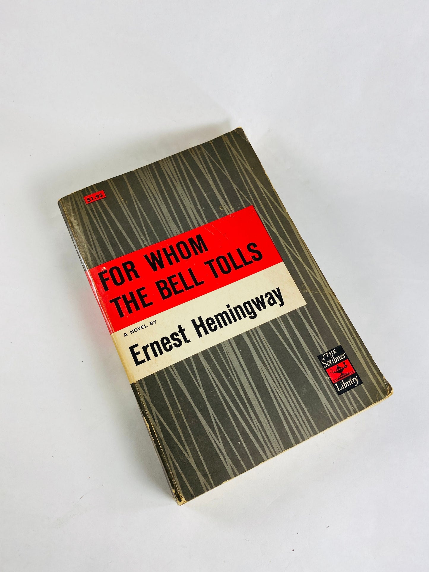 For Whom the Bell Tolls by Ernest Hemingway Vintage Scribner's Library paperback book circa 1940 Grey home office decor. Father's Day gift
