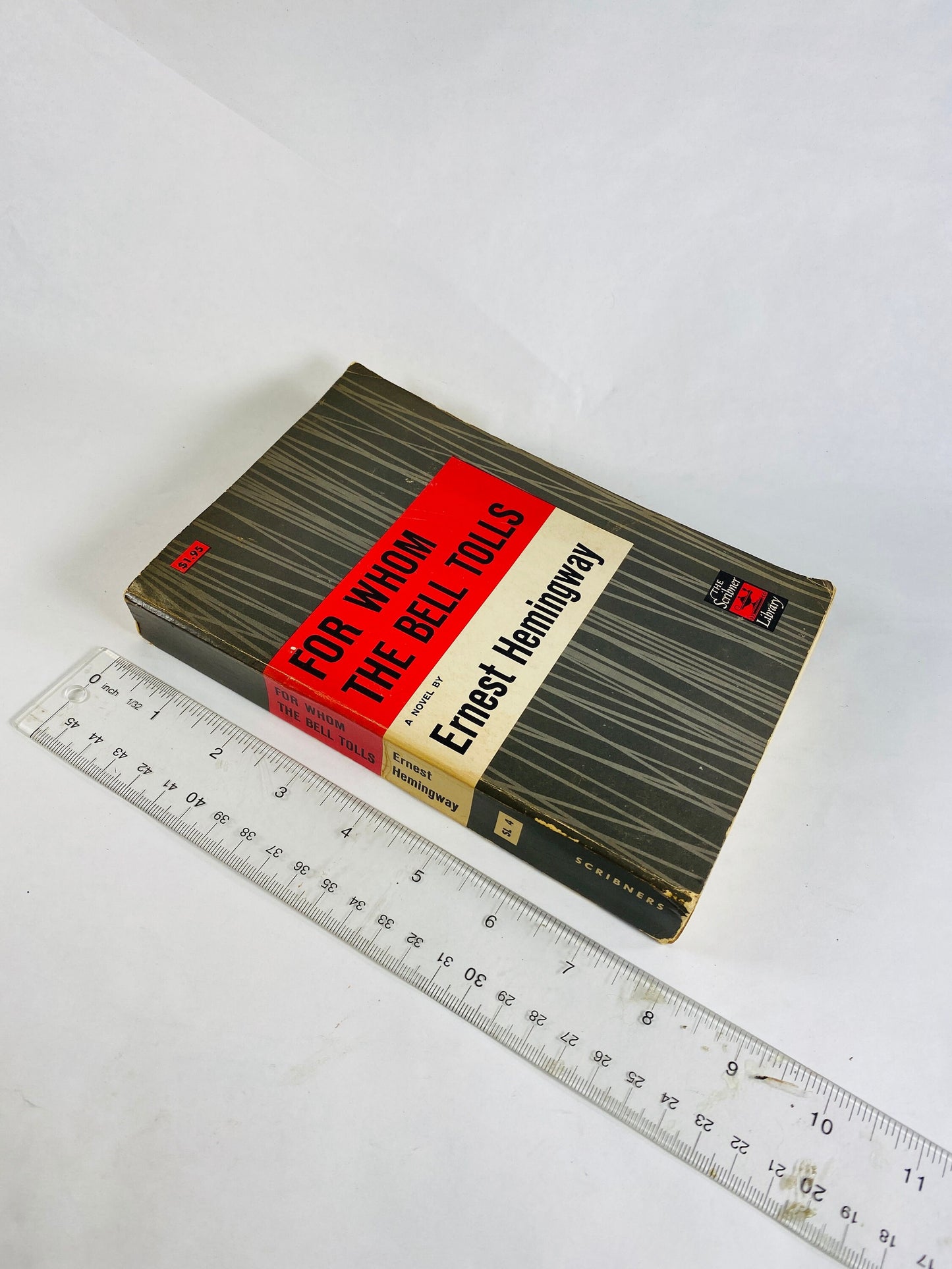 For Whom the Bell Tolls by Ernest Hemingway Vintage Scribner's Library paperback book circa 1940 Grey home office decor. Father's Day gift