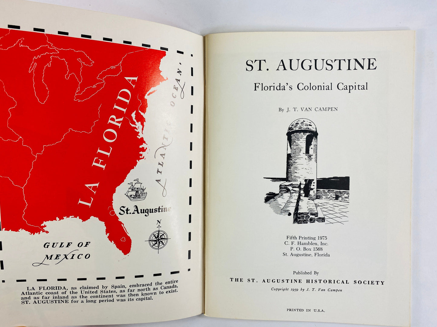 Florda's Colonial Capital St Augustine history vintage booklet circa 1975 by JT Van Campen & Historical Society